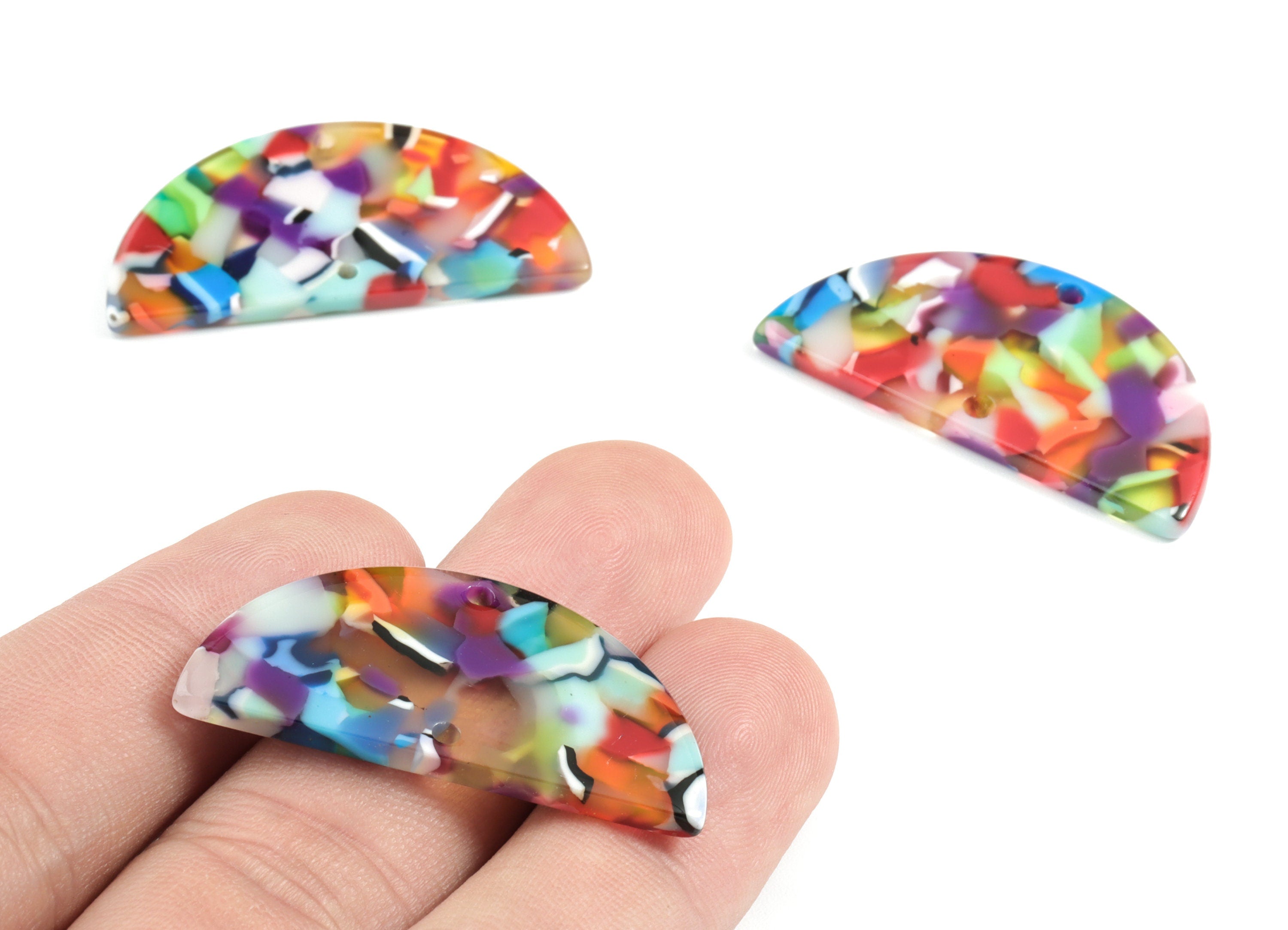Acetate Semicircle Connectors - Half Moon Earrings Charms - Jewelry Supplies - 2 Holes - Color Code:A21 - 37.19x18.43x2.53mm - AC1794-A21 - DOMEDBAZAAR