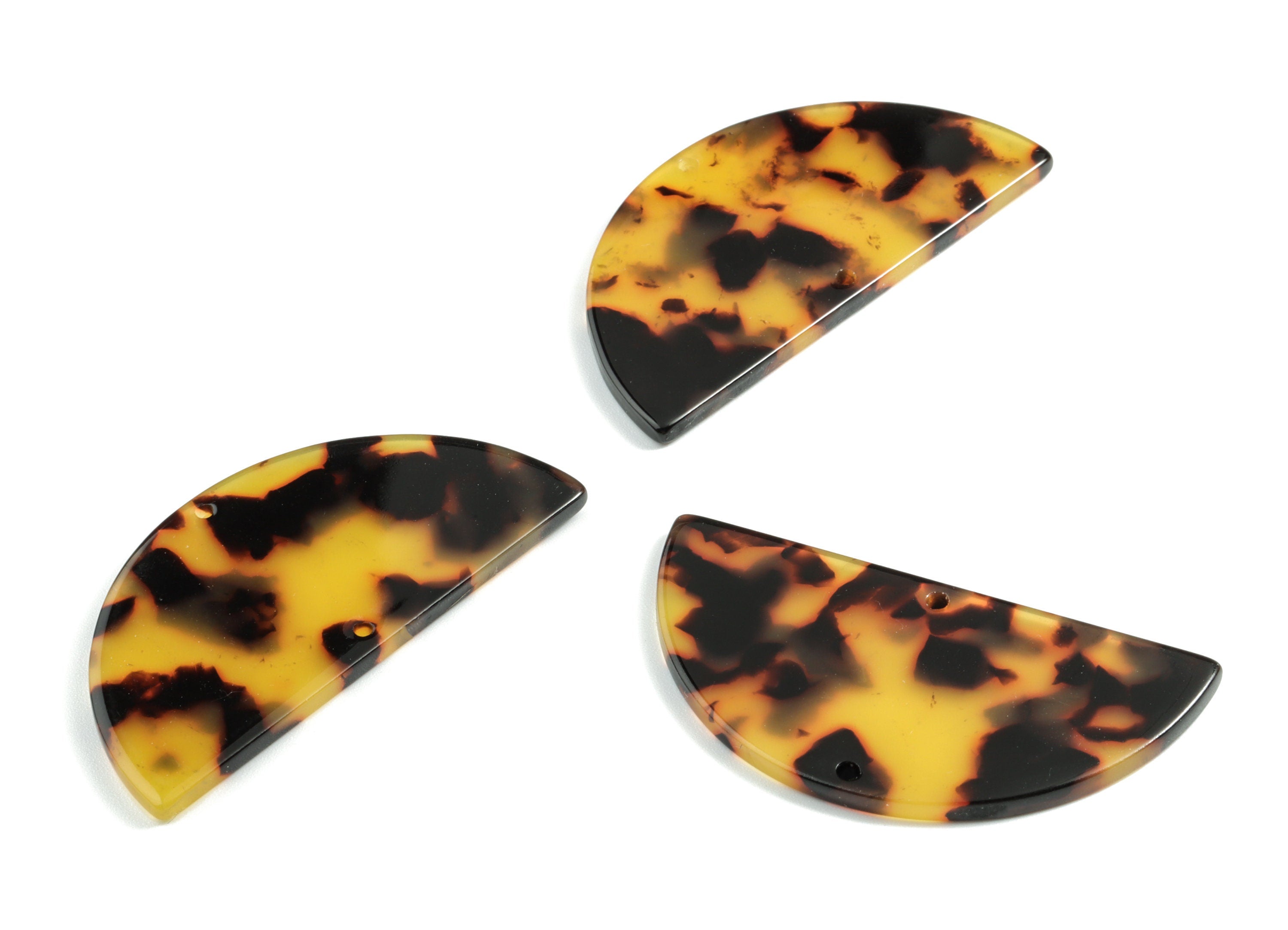 Acetate Semicircle Connectors - Tortoise Shell Half Moon Earring Charms - 2 Holes - Color Code: A02 - 50.76x25.38x2.57mm - AC1792-A02 - DOMEDBAZAAR