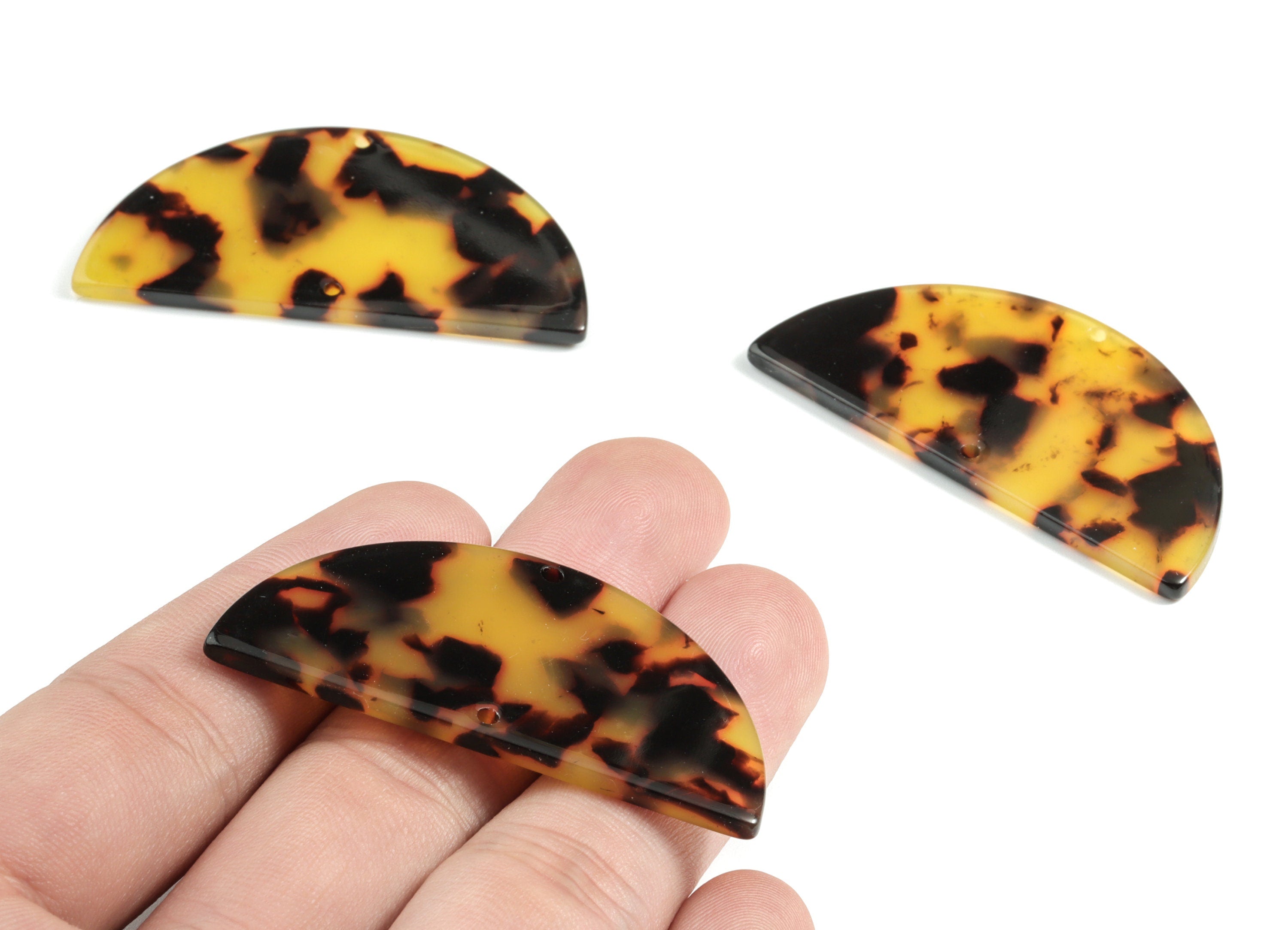 Acetate Semicircle Connectors - Tortoise Shell Half Moon Earring Charms - 2 Holes - Color Code: A02 - 50.76x25.38x2.57mm - AC1792-A02 - DOMEDBAZAAR