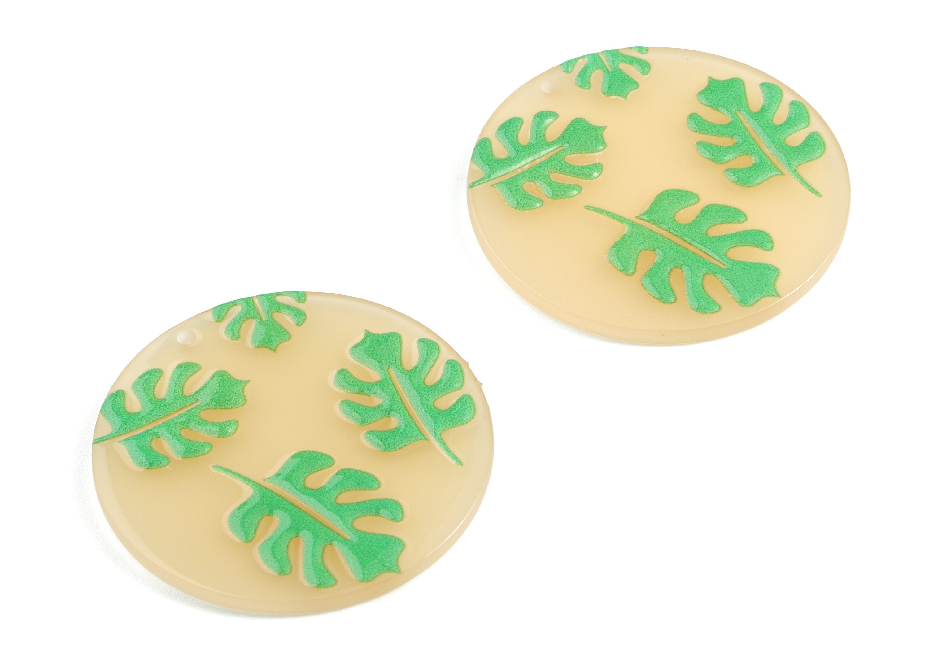 Acrylic Round Monstera Earring Charms - Acrylic Leaf Circle Earrings - Earring Findings - Jewelry Supplies - 38.58x38.53x2.35mm - AC1971A - DOMEDBAZAAR
