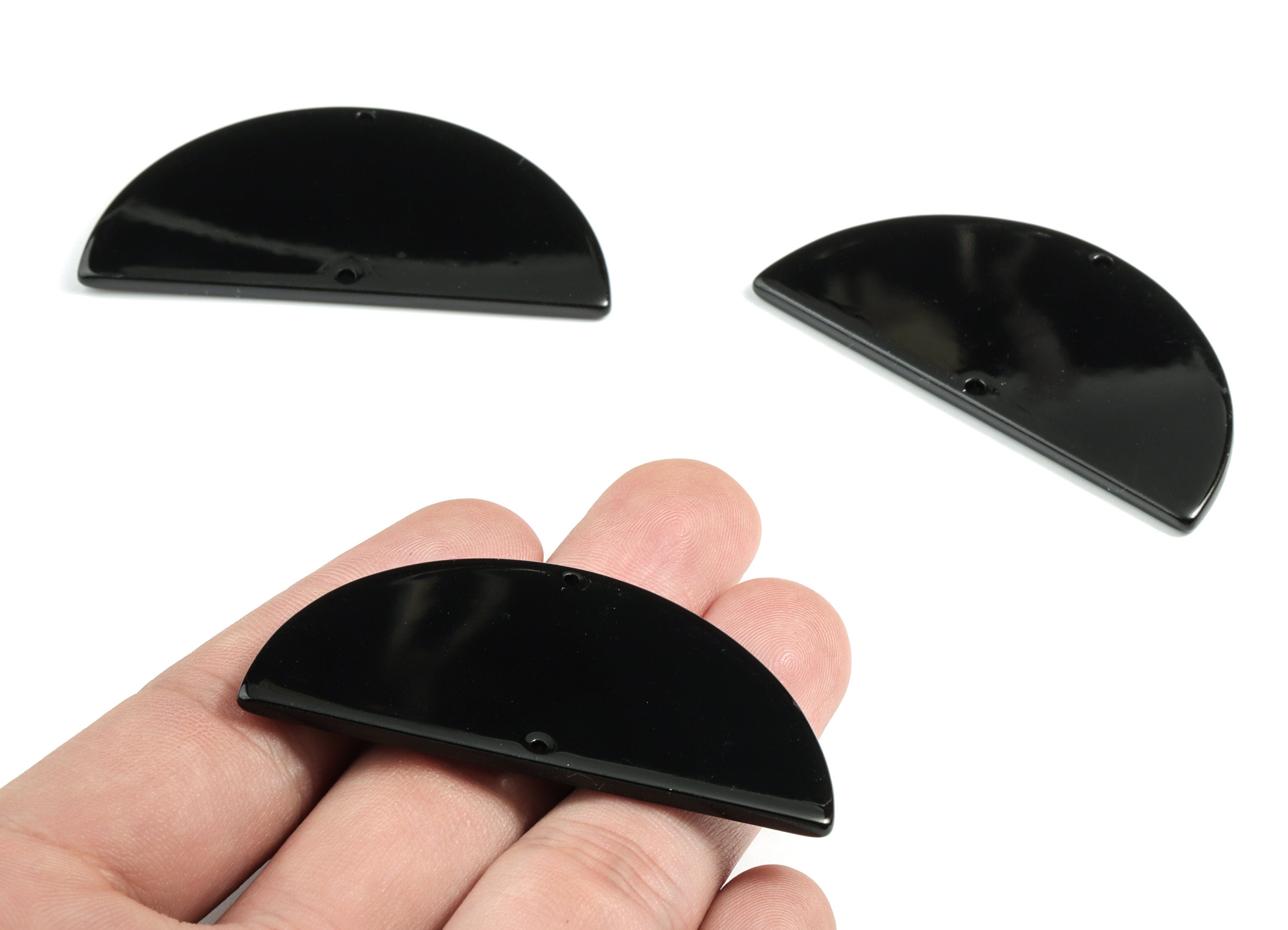 Acrylic Semicircle Connectors - Black Half Moon Earring Charm - 2 Holes - Color Code:A68 - 57.82x28.55x2.55mm - AC1805-A66 - DOMEDBAZAAR