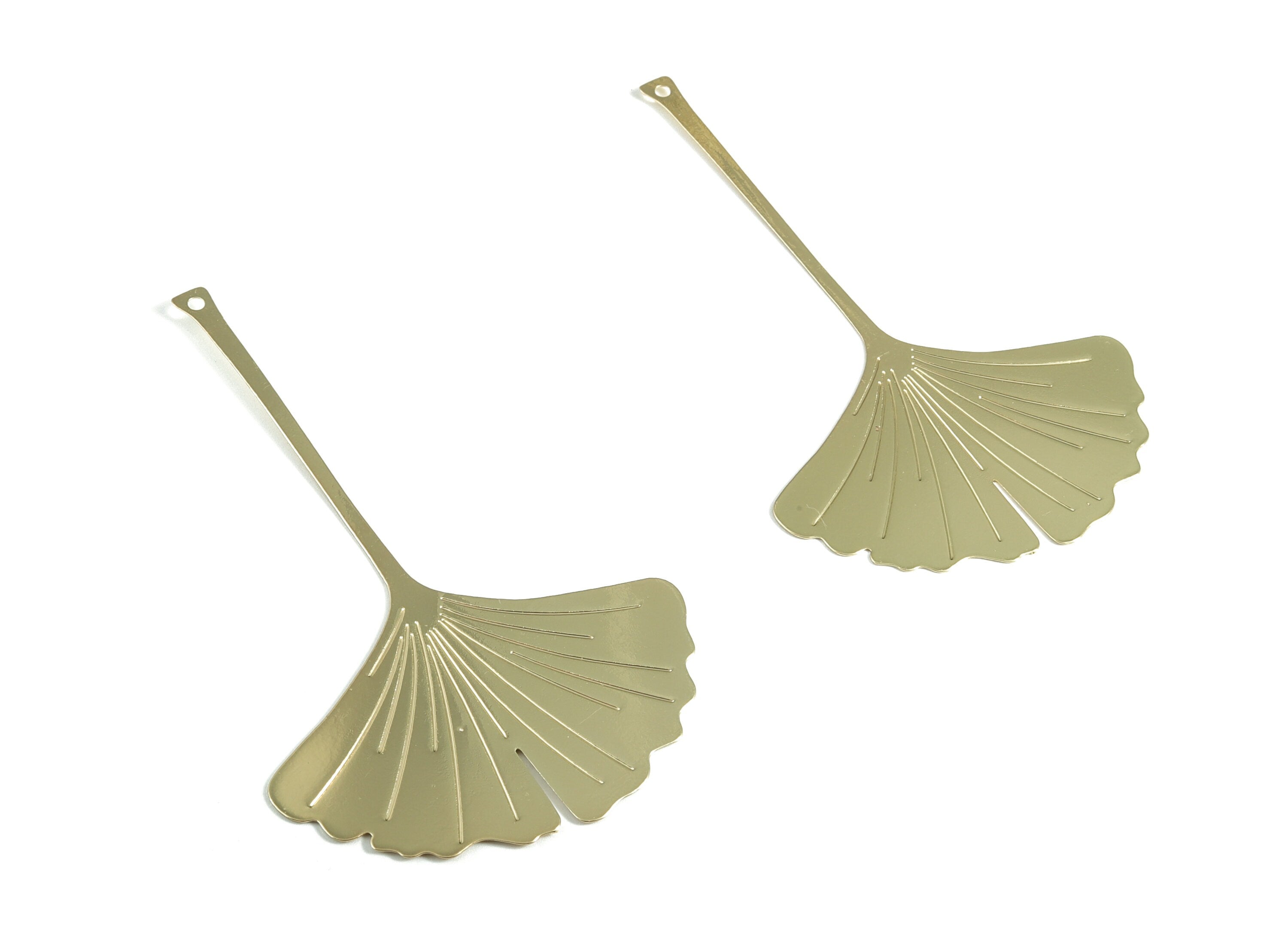 Gold Gingko Earring Charms - Brass Leaf Pendant - Gold Tone Plated Brass - Jewelry Supplies - 96.12x60.14x0.41mm - JJA4050G - DOMEDBAZAAR