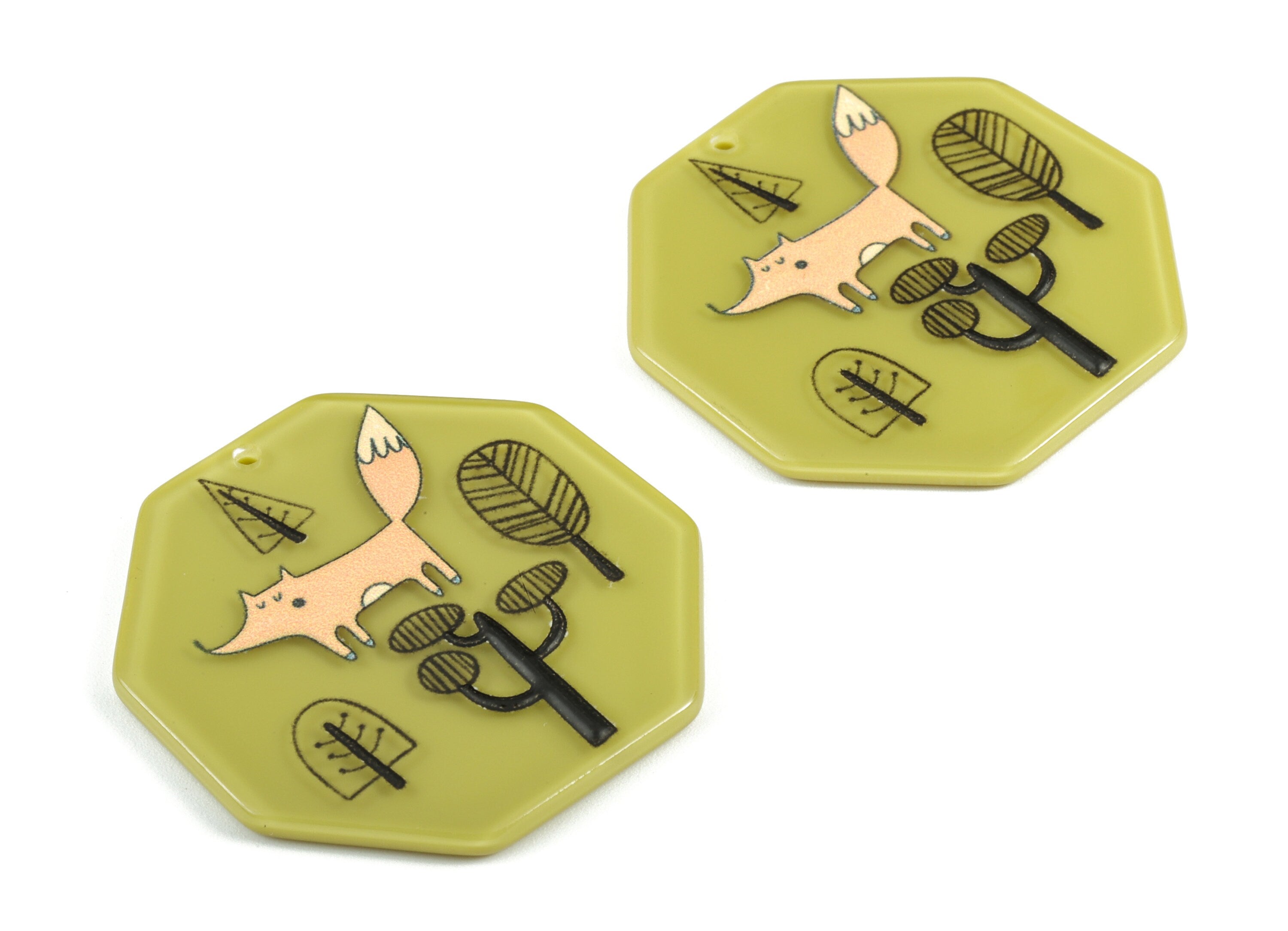 Acrylic Hexagon Tree Earring Charms - Acrylic Yellow Fox Pandant - Earring Findings - Jewelry Supplies - 40.27x38.28x2.69mm - AC1997 - DOMEDBAZAAR