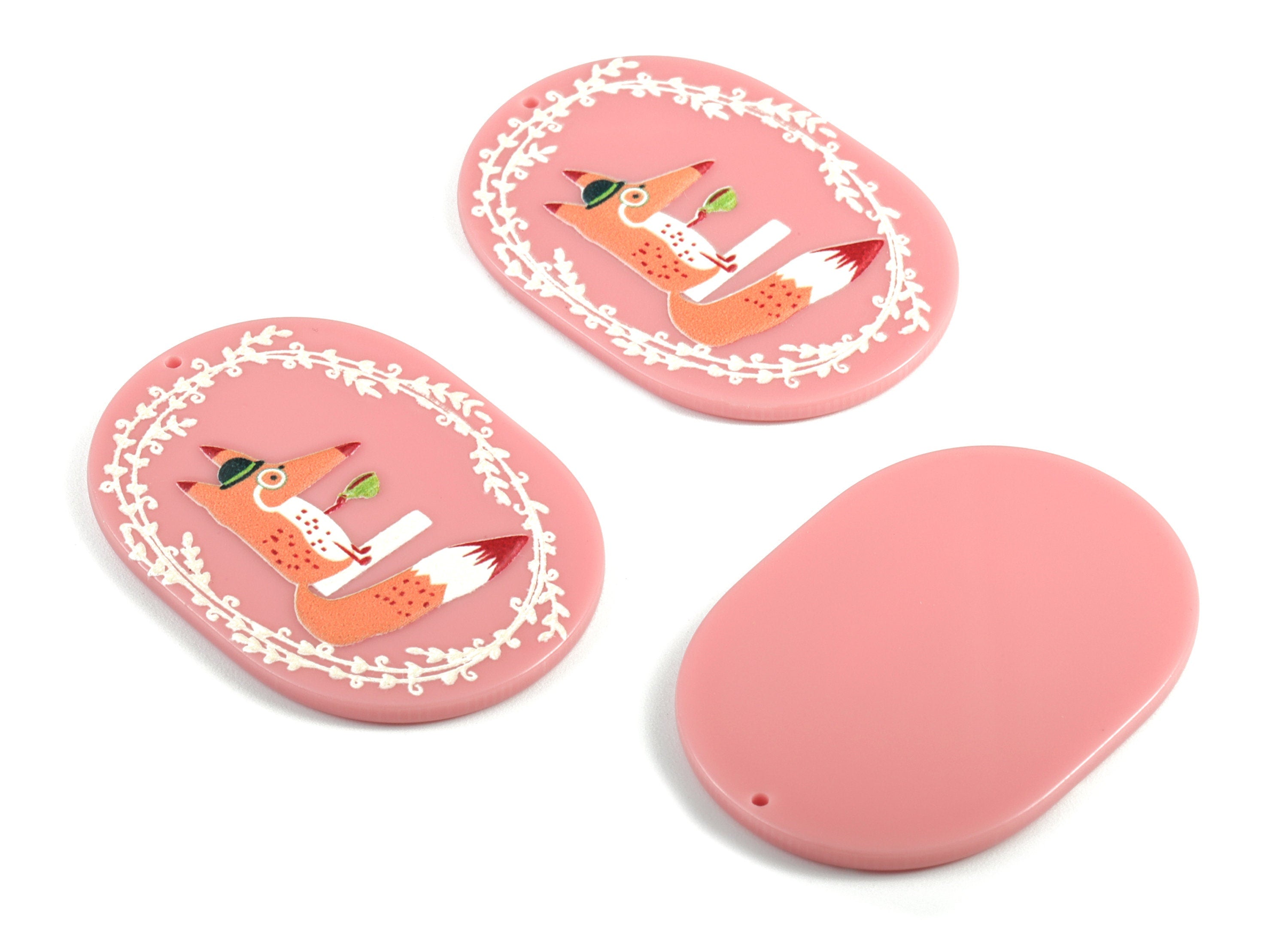 Acrylic Oval Fox Earring Charms - Acrylic Fox Oval Pandant - Earring Findings - Jewelry Supplies - 43.35x31.08x2.74mm - AC1998 - DOMEDBAZAAR