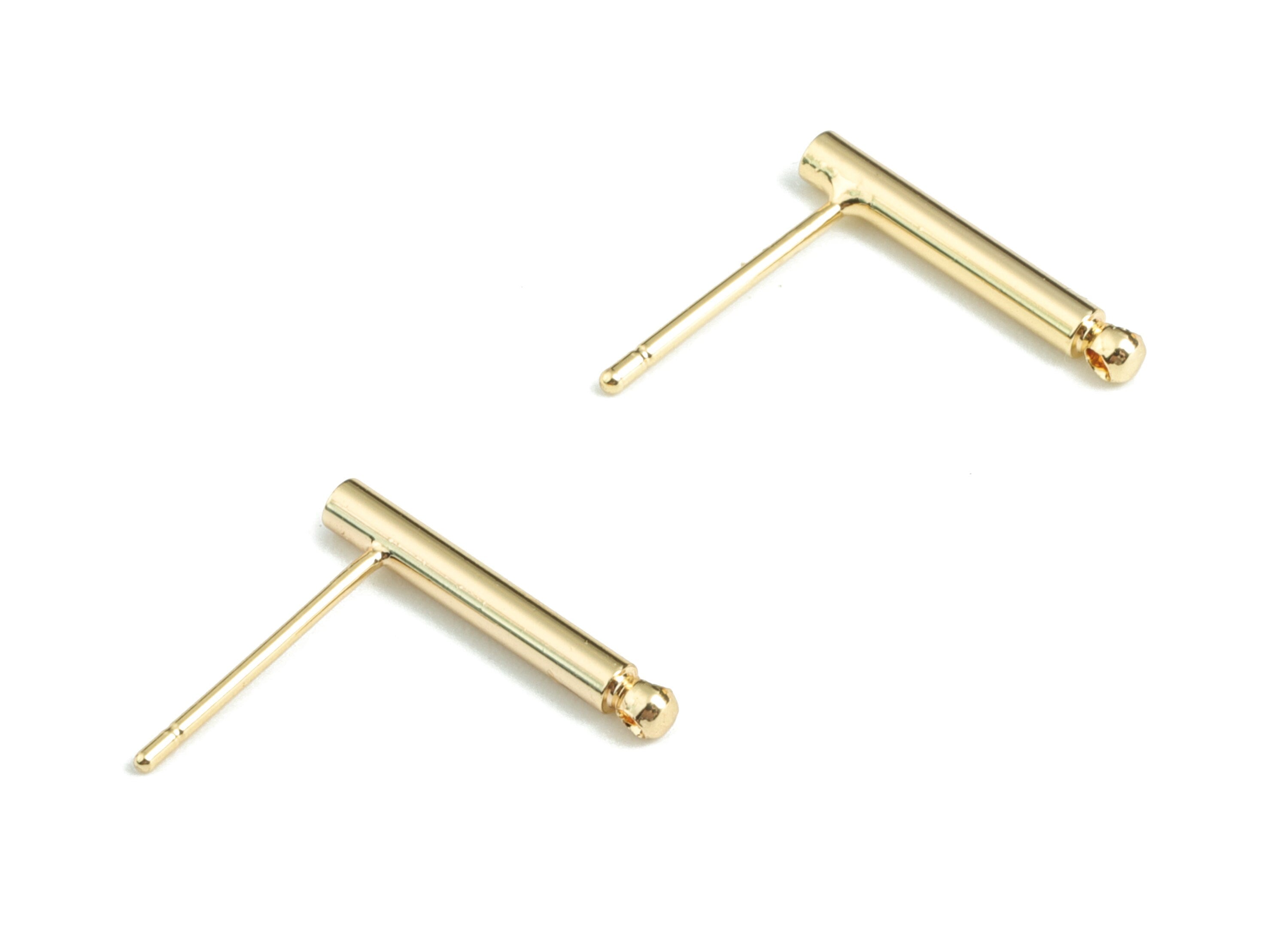 Brass Bar Earring Stud - Gold Bar Earring Stud - 18K Real Gold Plated Brass - Jewelry Supplies - 15.28x14.3x2.06mm - RGP2717 - DOMEDBAZAAR