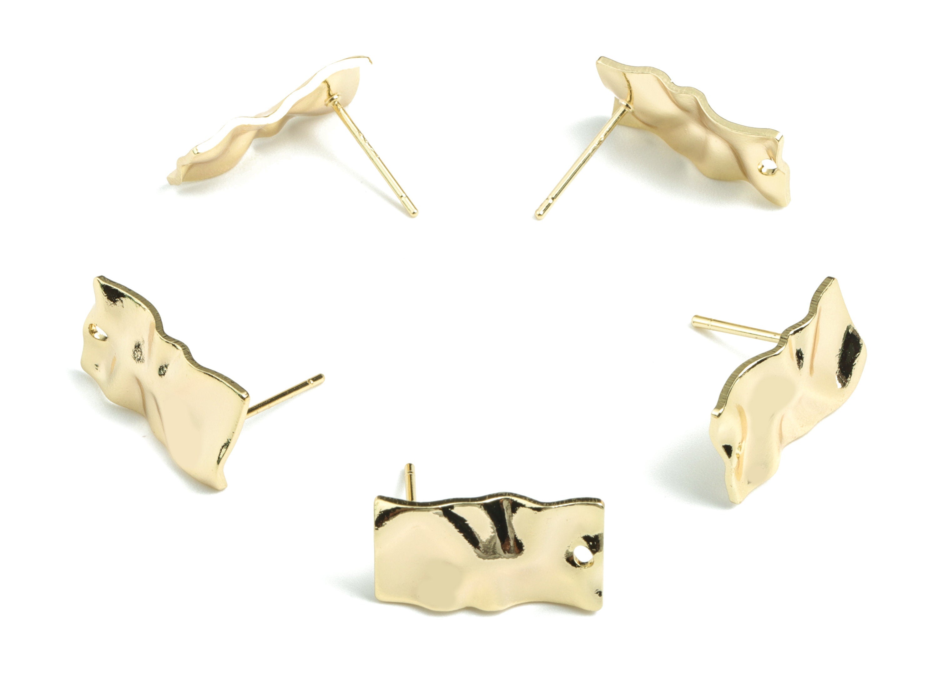 Brass Wave Rectangle Earring Stud - Gold Rectangle Earring Stud - 18K Real Gold Plated Brass - 17.29x13.68x1.67mm - RGP2718 - DOMEDBAZAAR