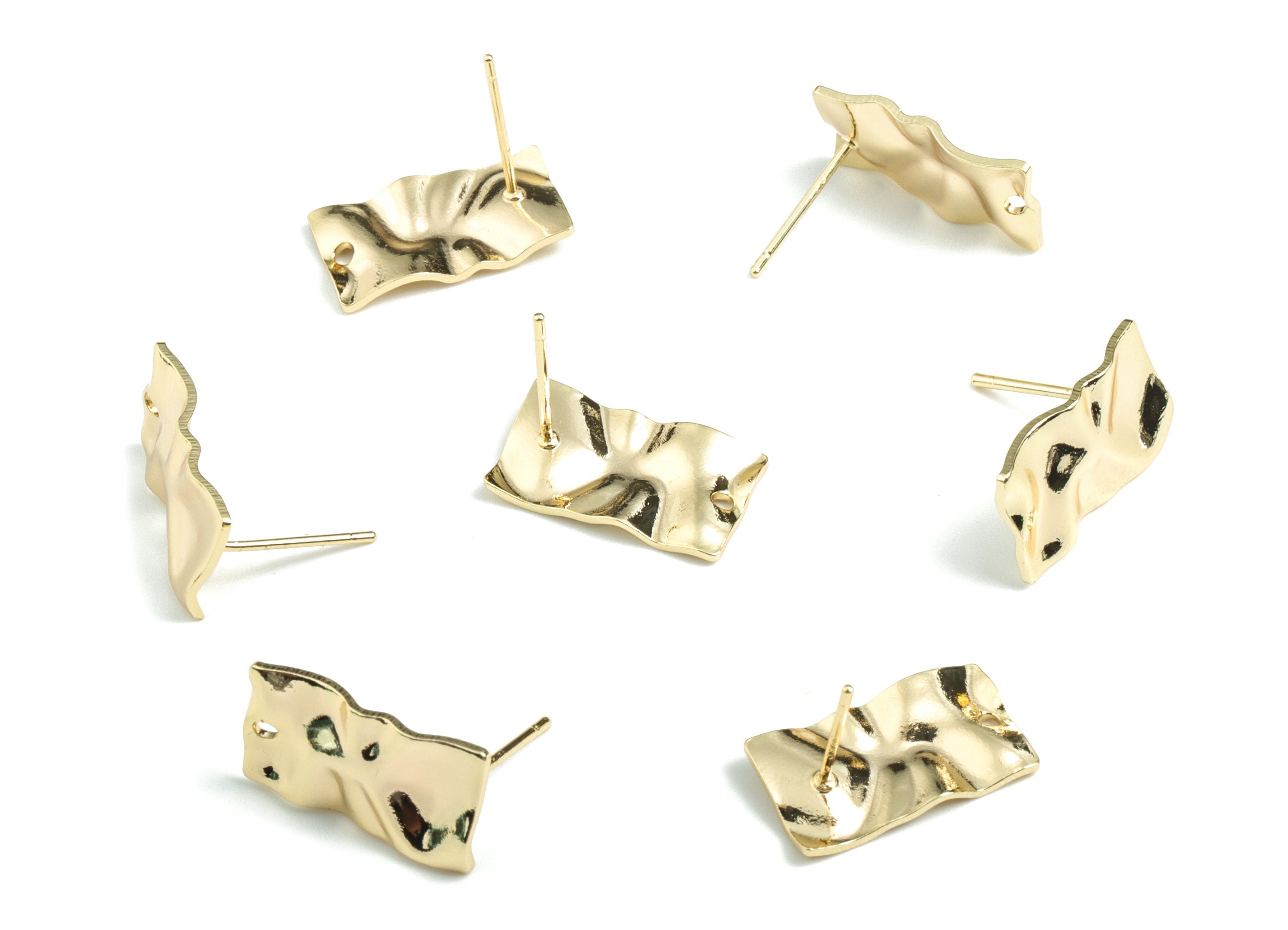 Brass Wave Rectangle Earring Stud - Gold Rectangle Earring Stud - 18K Real Gold Plated Brass - 17.29x13.68x1.67mm - RGP2718 - DOMEDBAZAAR