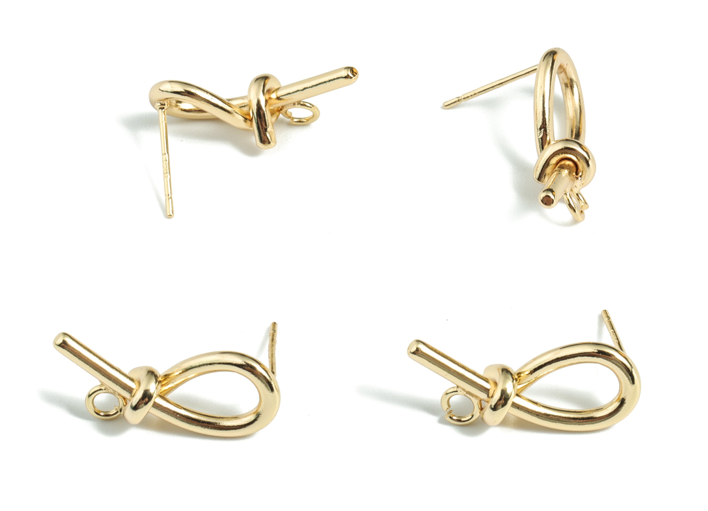 Brass Knot Earring Stud - Gold Knot Earring Stud - 18K Real Gold Plated Brass - Jewelry Supplies - 22.13x14.13x5.53mm - RGP2719 - DOMEDBAZAAR