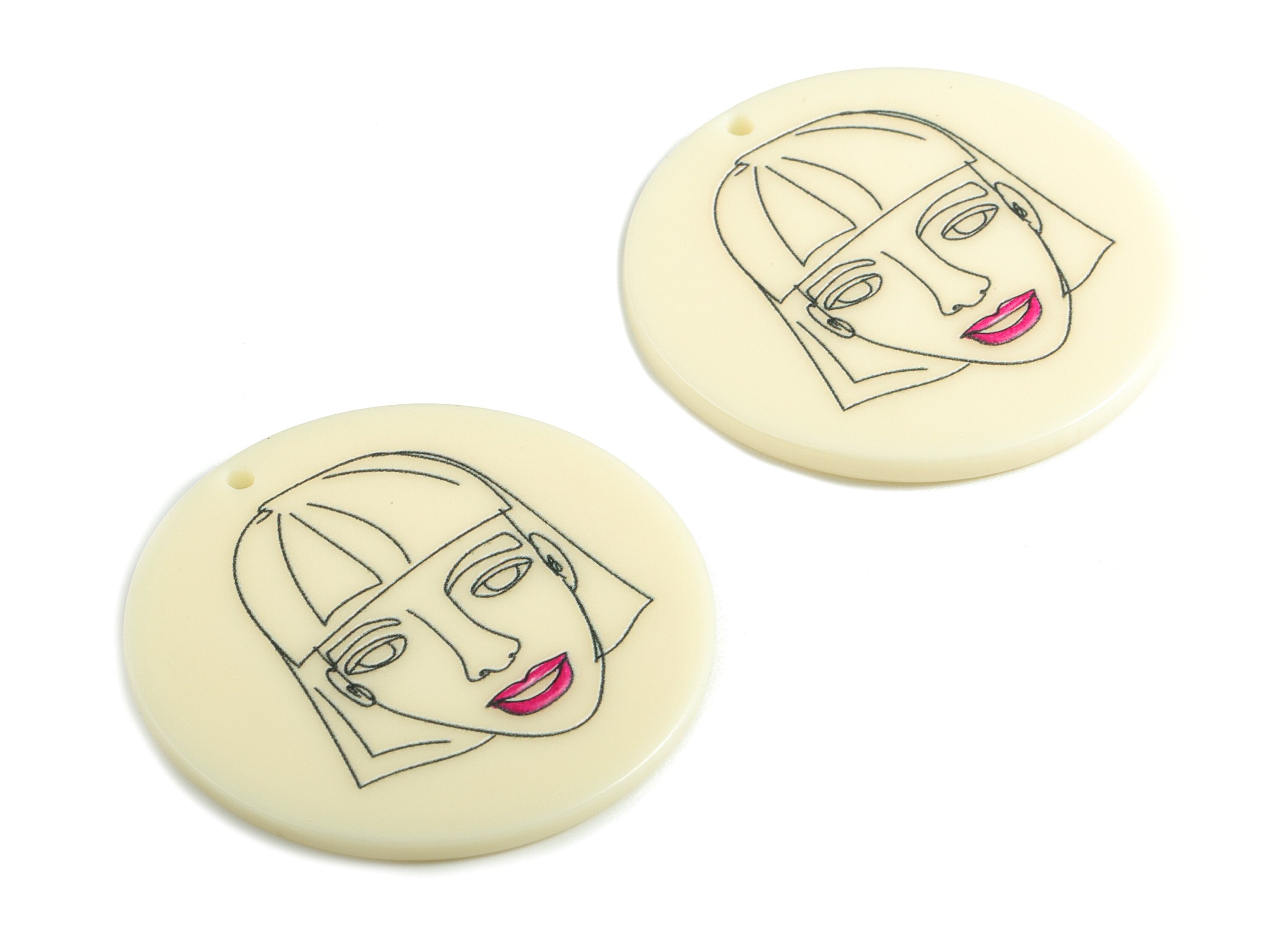 Acrylic Mini Face Earring Charms - Acrylic Face Round Pandant - Earring Findings - Jewelry Supplies - 40.01x40.01x2.47mm - AC2006 - DOMEDBAZAAR