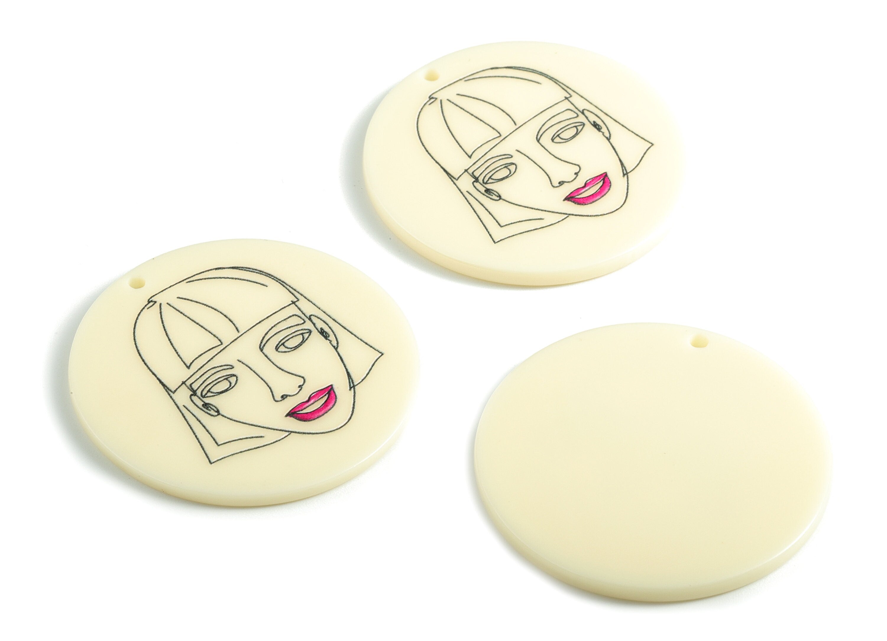 Acrylic Mini Face Earring Charms - Acrylic Face Round Pandant - Earring Findings - Jewelry Supplies - 40.01x40.01x2.47mm - AC2006 - DOMEDBAZAAR
