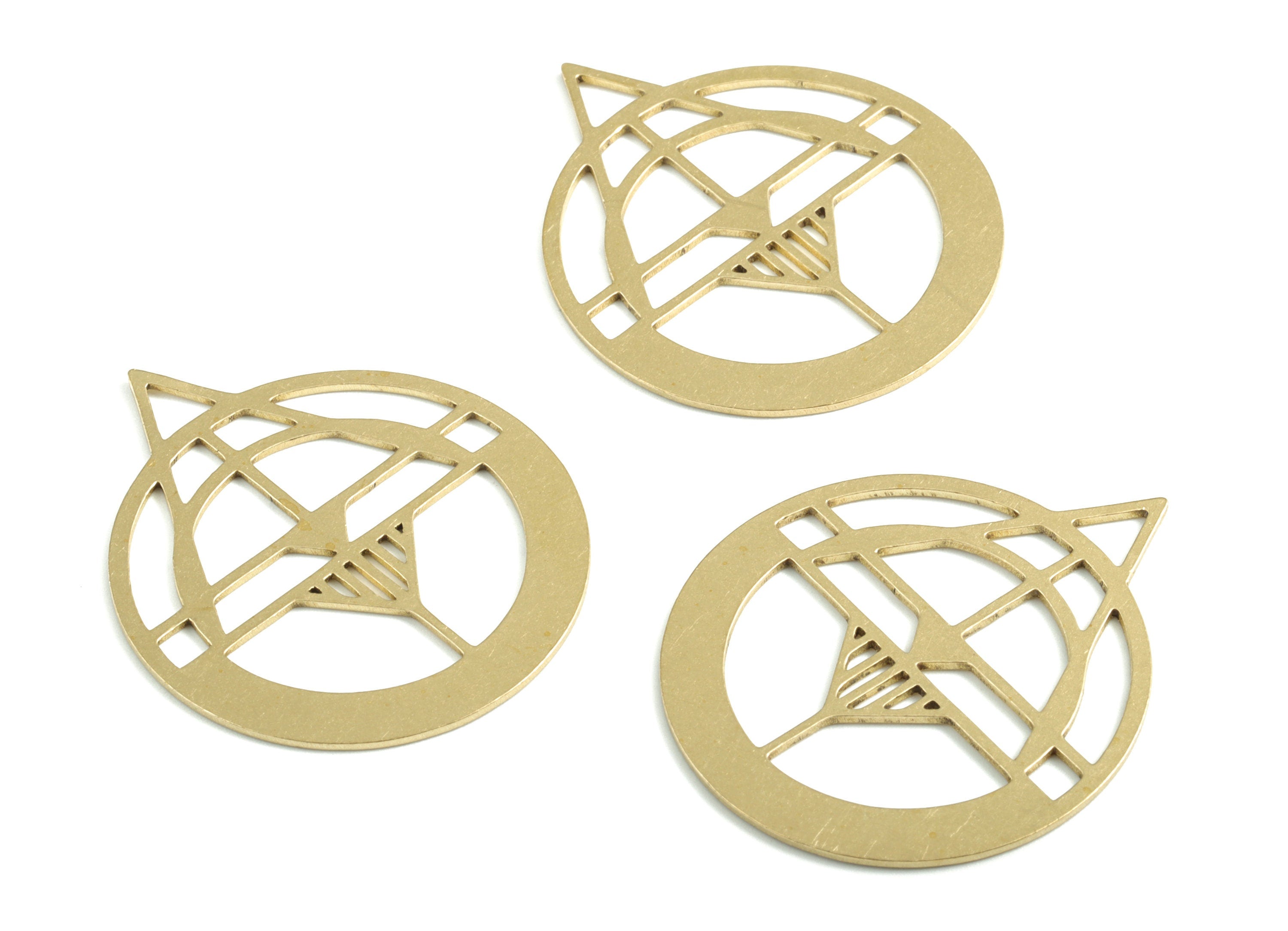 Brass Triangle Round Earring Charms - Raw Brass Geometric Pendant - Earrings Finding - Jewelry Supplies - 39.82x33.43x0.82mm - PPM2875 - DOMEDBAZAAR
