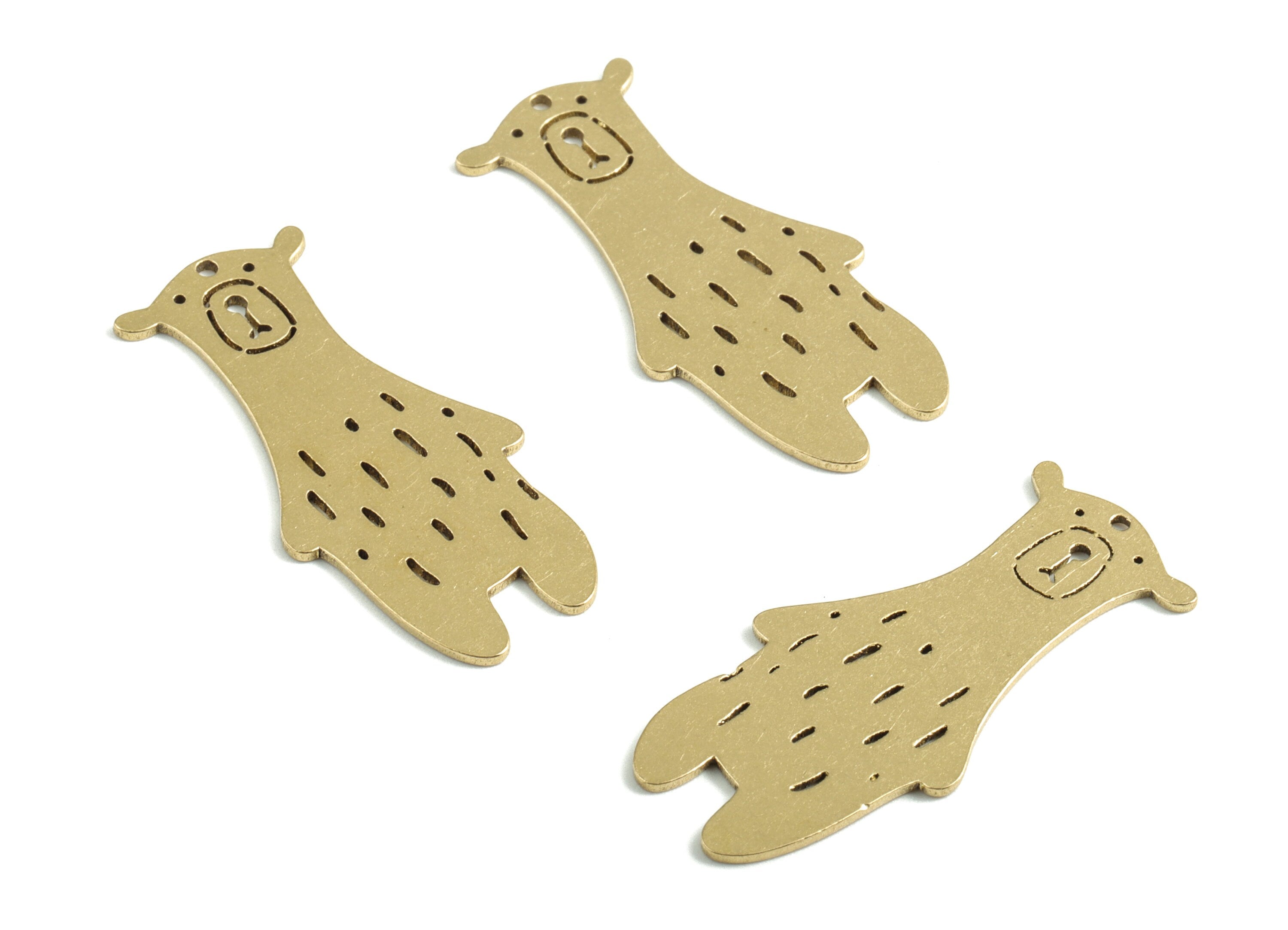 Brass Bear Earring Charms - Raw Brass Bear Pendant - Earrings Finding - Jewelry Supplies - 31.86x27.88x0.93mm - PPM2908 - DOMEDBAZAAR