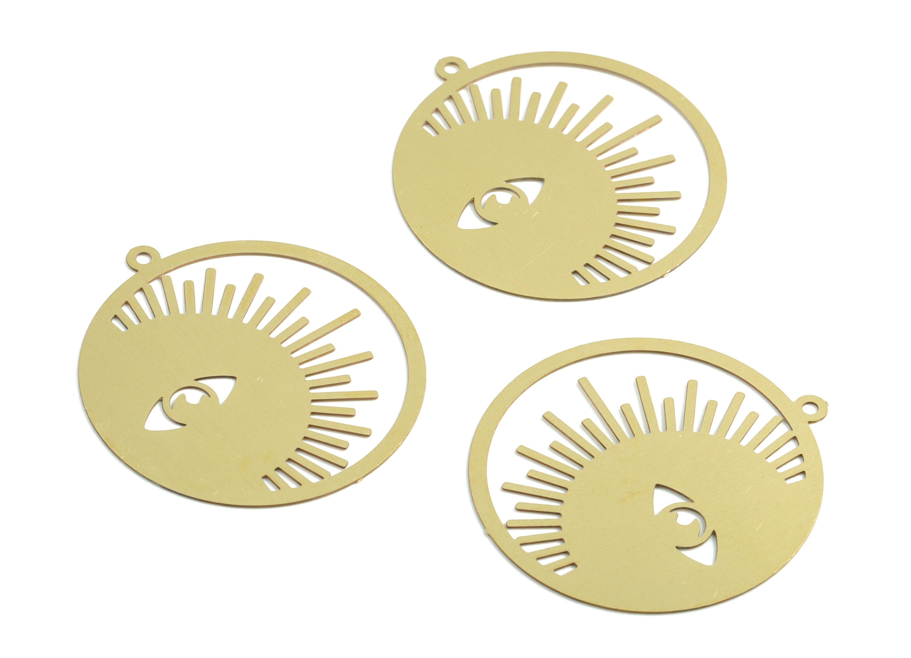 Brass Round Sun Earring Charms - Raw Brass Eye Sun Pendant - Earring Findings - Jewelry Supplies - 32.04x29.95x0.3mm - JJB6310 - DOMEDBAZAAR