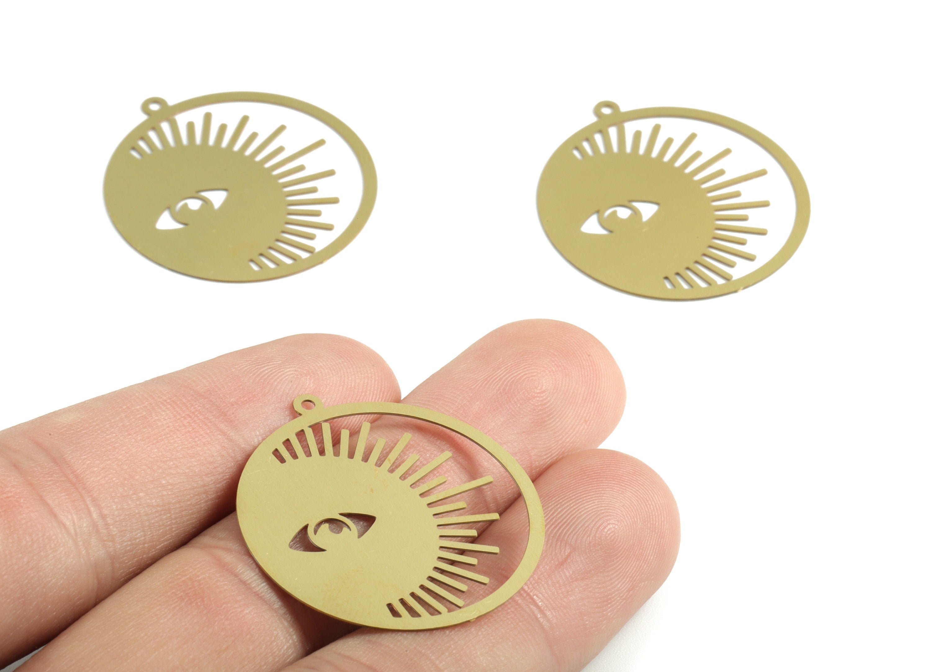 Brass Round Sun Earring Charms - Raw Brass Eye Sun Pendant - Earring Findings - Jewelry Supplies - 32.04x29.95x0.3mm - JJB6310 - DOMEDBAZAAR