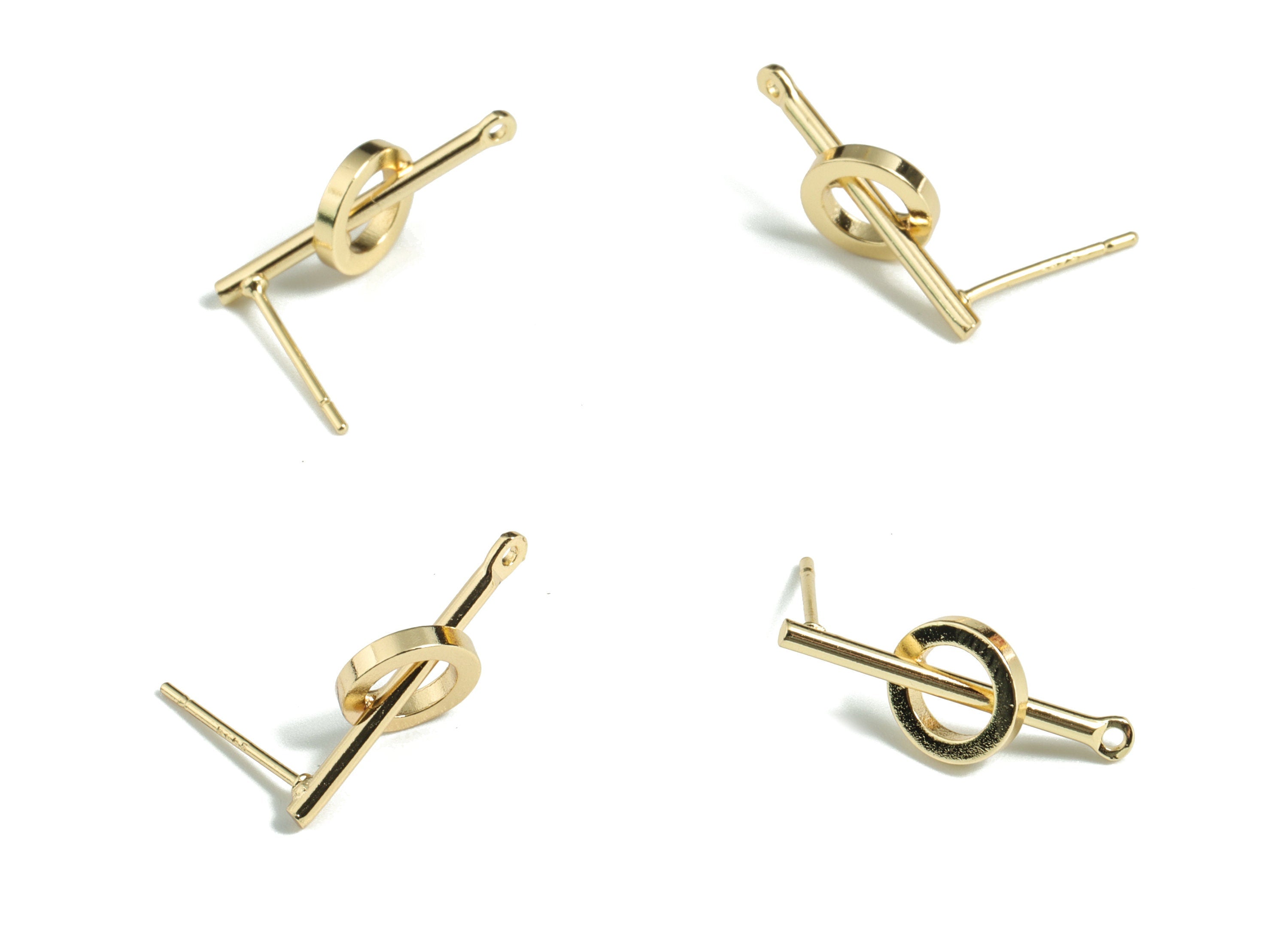 Brass Circle Earring Stud - Gold Circle Earring Stud - 18K Real Gold Plated Brass - Jewelry Supplies - 20.39x14.01x8.15mm - RGP2721 - DOMEDBAZAAR