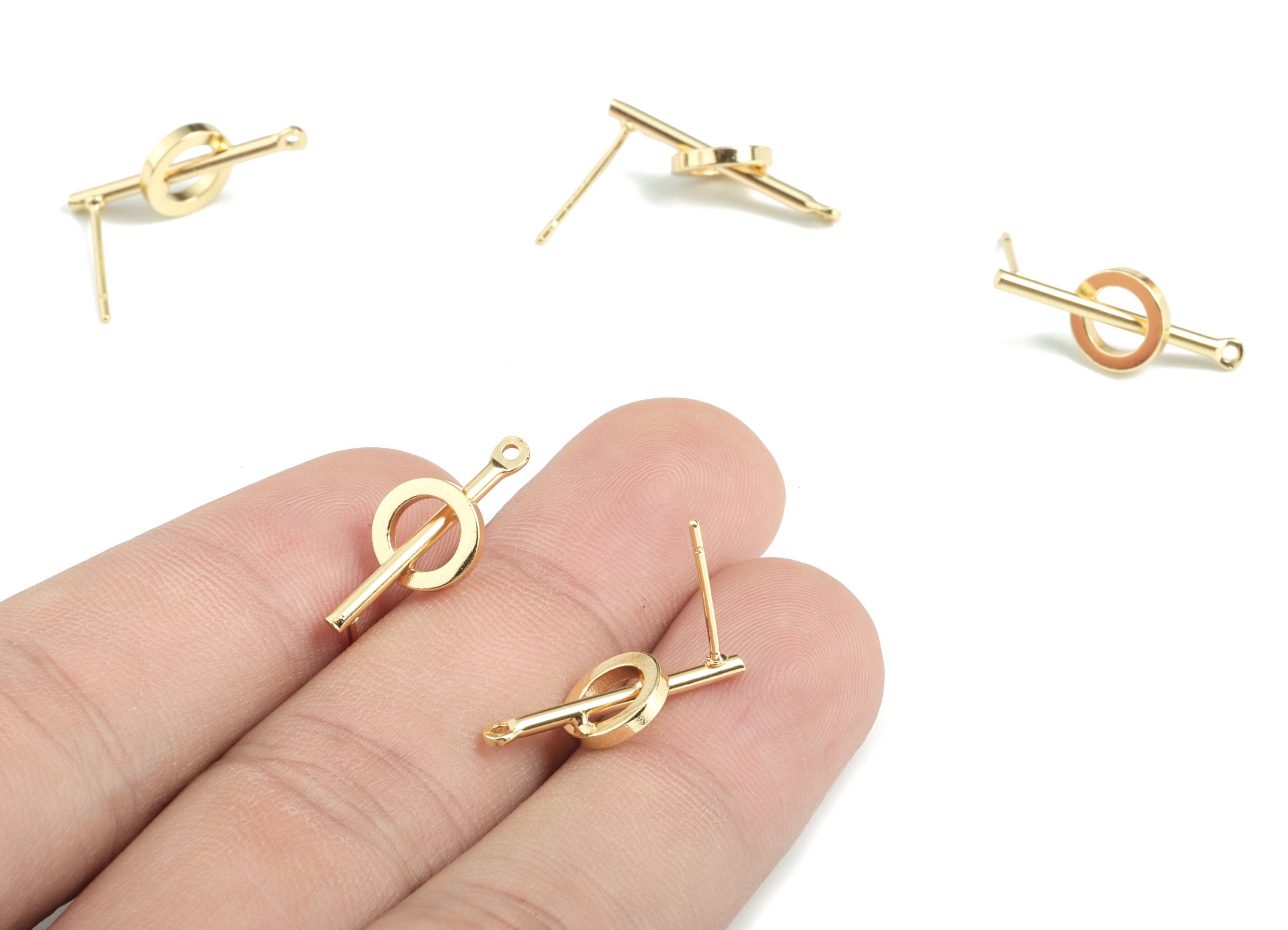 Brass Circle Earring Stud - Gold Circle Earring Stud - 18K Real Gold Plated Brass - Jewelry Supplies - 20.39x14.01x8.15mm - RGP2721 - DOMEDBAZAAR