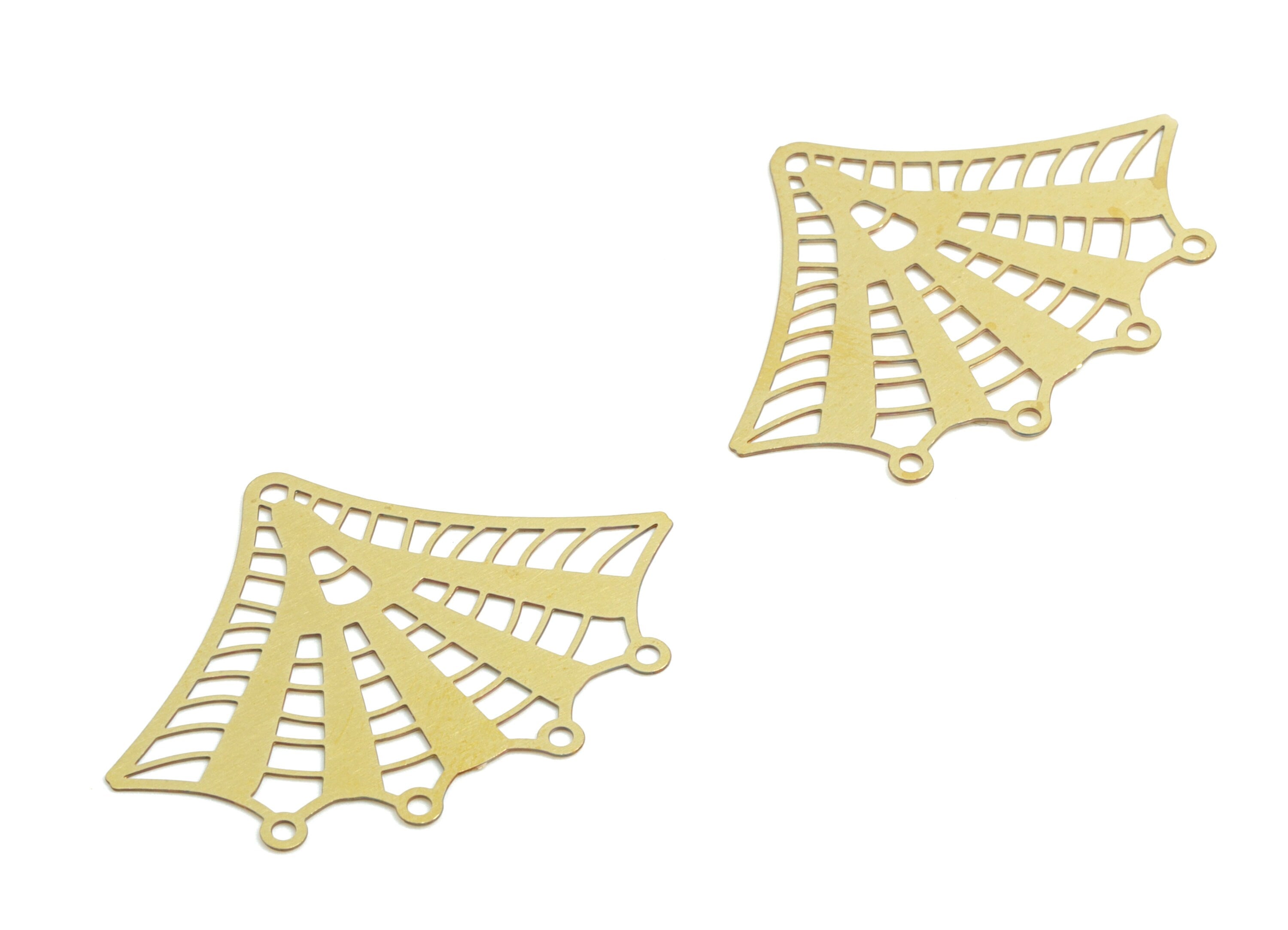 Brass Leaf Earring Charm - Raw Brass Spider web Earring Connector - 4 Hole - Earring Findings - Jewelry Supplies - 36.69x27x0.29mm - JJB6252 - DOMEDBAZAAR