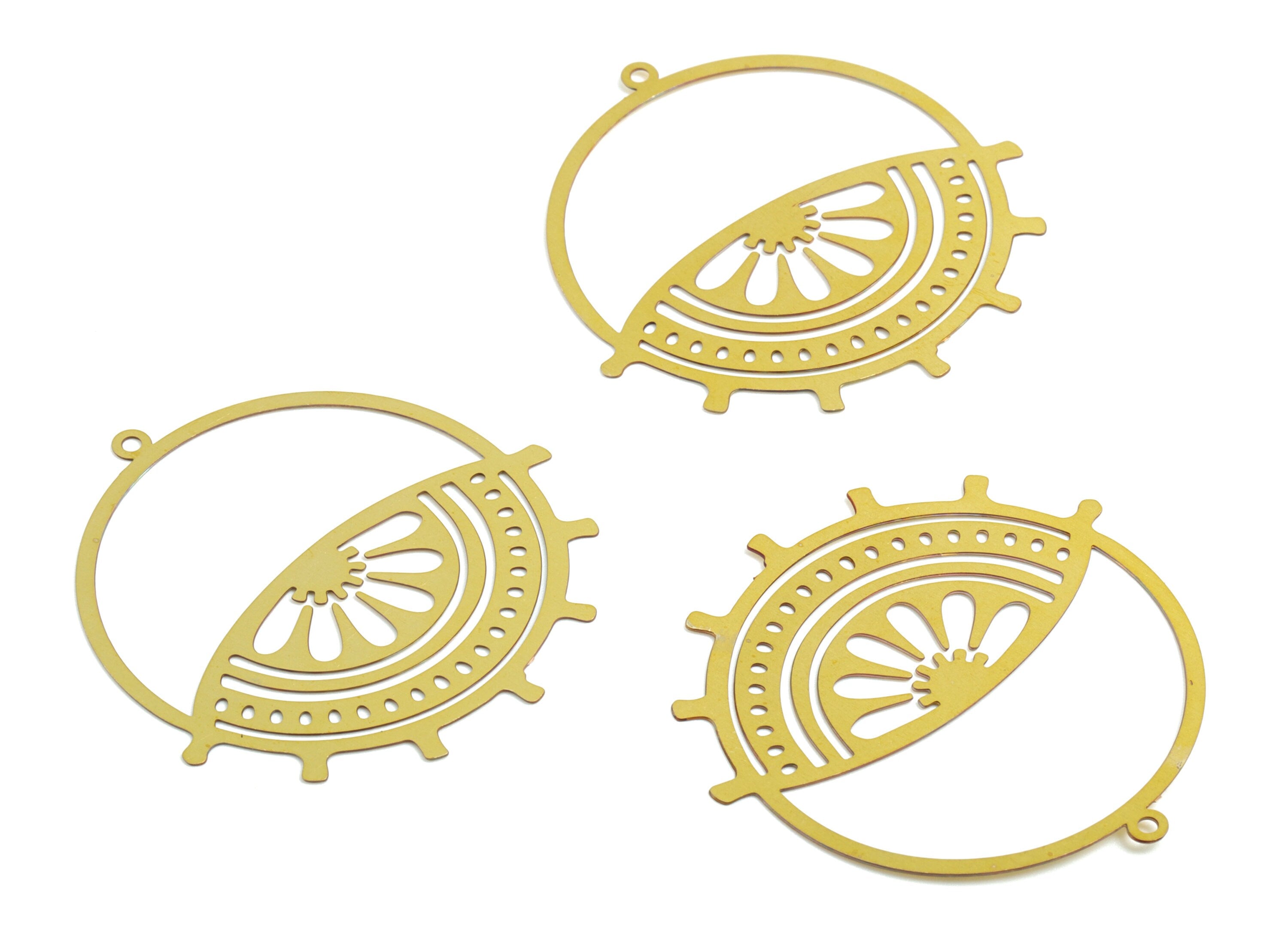 Brass Hoop Eye lash Earring Charms - Raw Brass Leaf Round Pendant - Earring Findings - Jewelry Supplies - 39.56x38.11x0.3mm - JJB6256 - DOMEDBAZAAR
