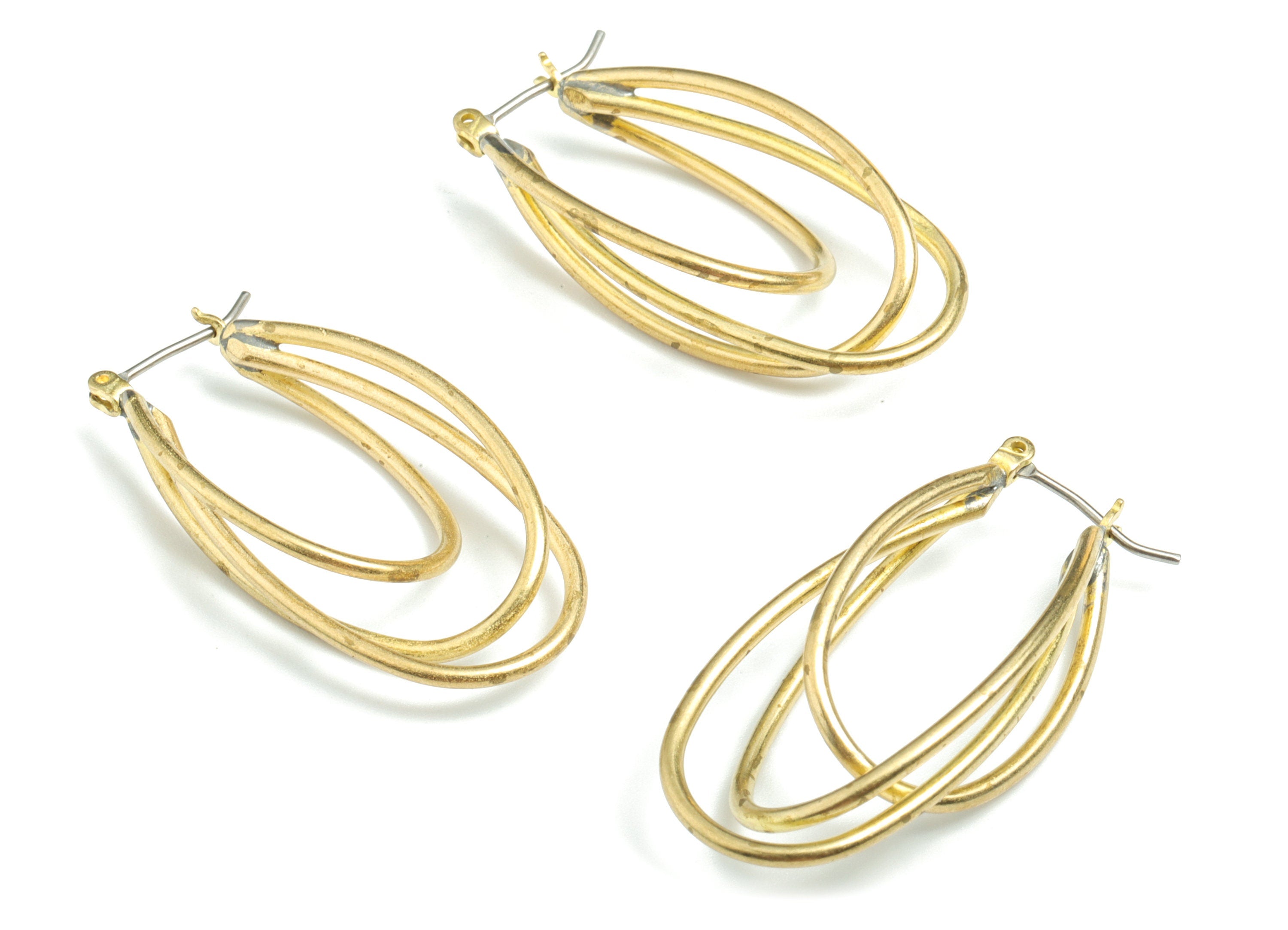Brass 3 Ovals Earring Wire - Raw Brass 3 Ovals Earring Charms - Earring Findings - Jewelry Supplies - 36.28x18.46x8.49mm - PPMRD10 - DOMEDBAZAAR