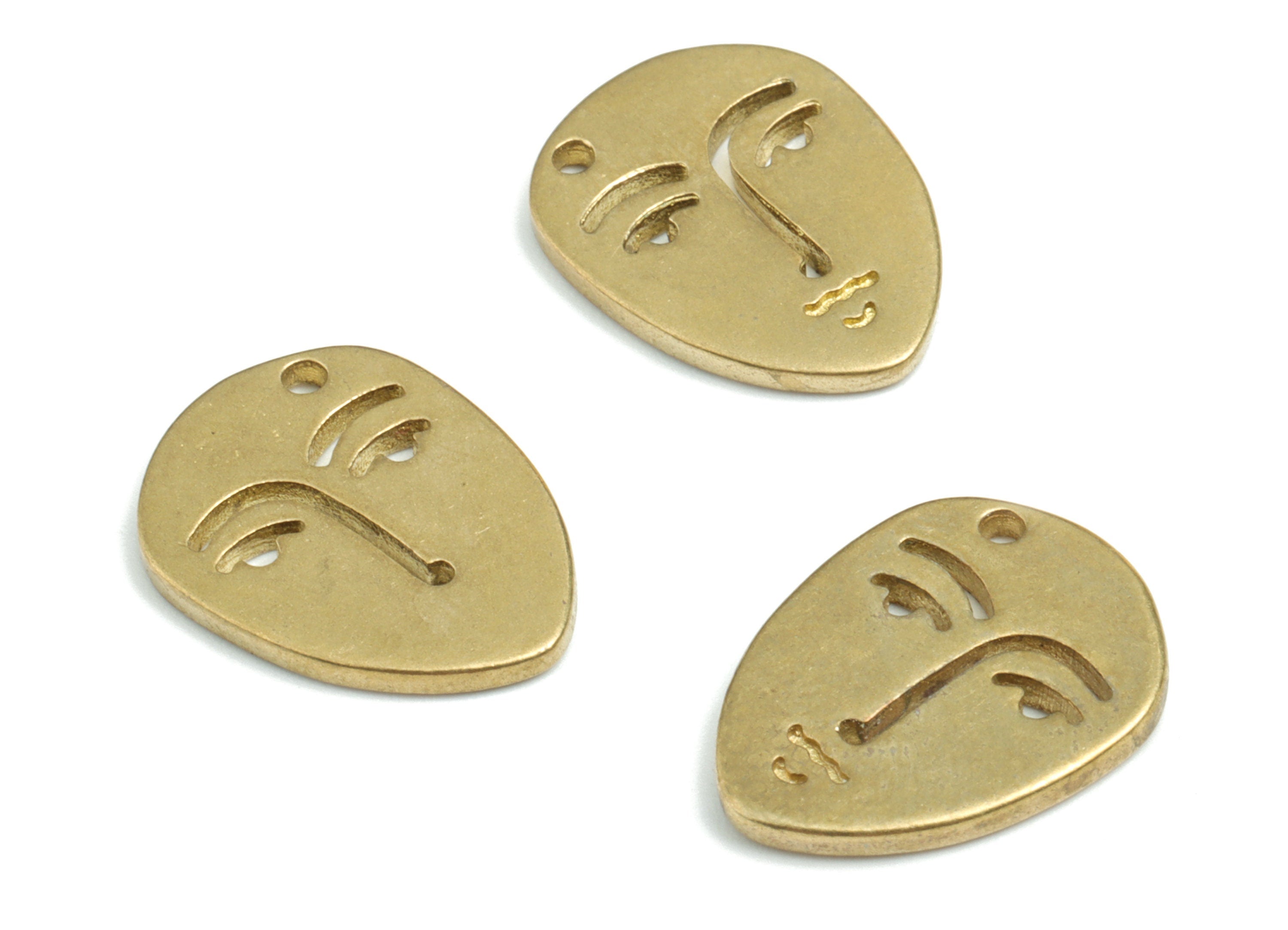 Brass Face Earring Charms - Raw Brass Face Pendant - Earrings Finding - Jewelry Supplies - 17.59mmx13.23x1.67mm - PPYN1941 - DOMEDBAZAAR