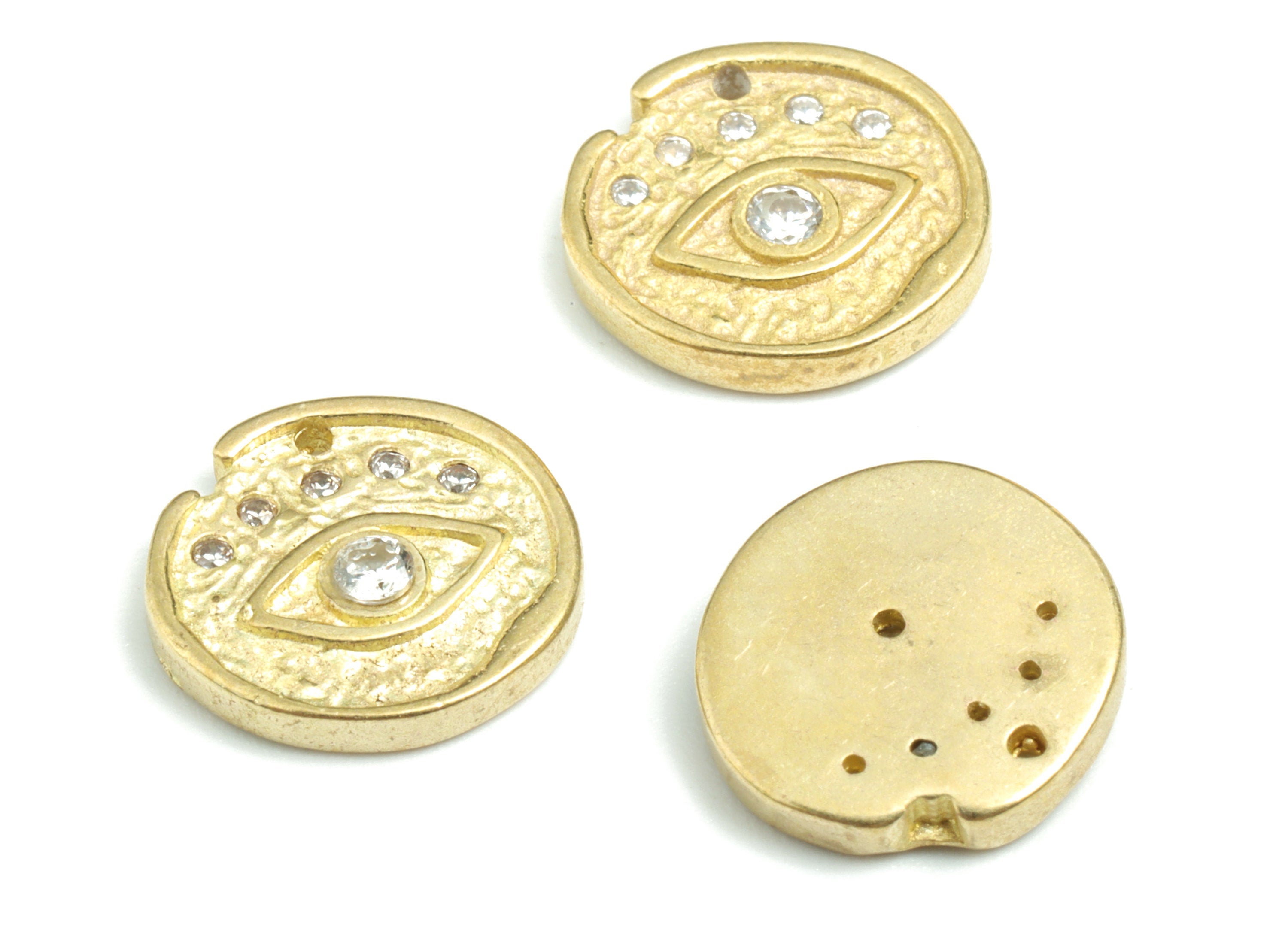Brass Round Eye Textured Charms - Raw Brass Eye Pendant - Earrings Finding - Jewelry Supplies - 12.21x12.18x2.13mm - PPYH1834 - DOMEDBAZAAR