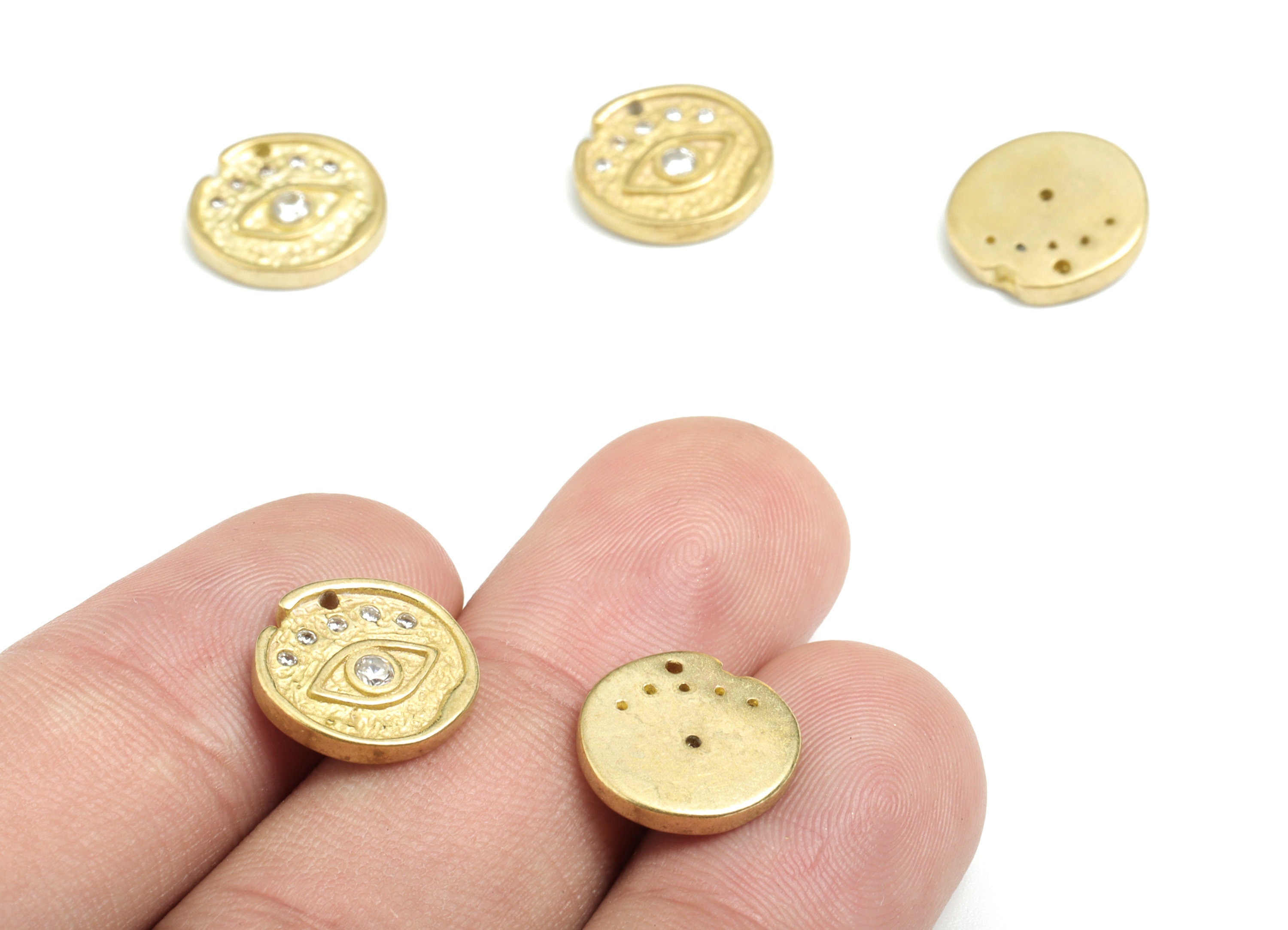 Brass Round Eye Textured Charms - Raw Brass Eye Pendant - Earrings Finding - Jewelry Supplies - 12.21x12.18x2.13mm - PPYH1834 - DOMEDBAZAAR