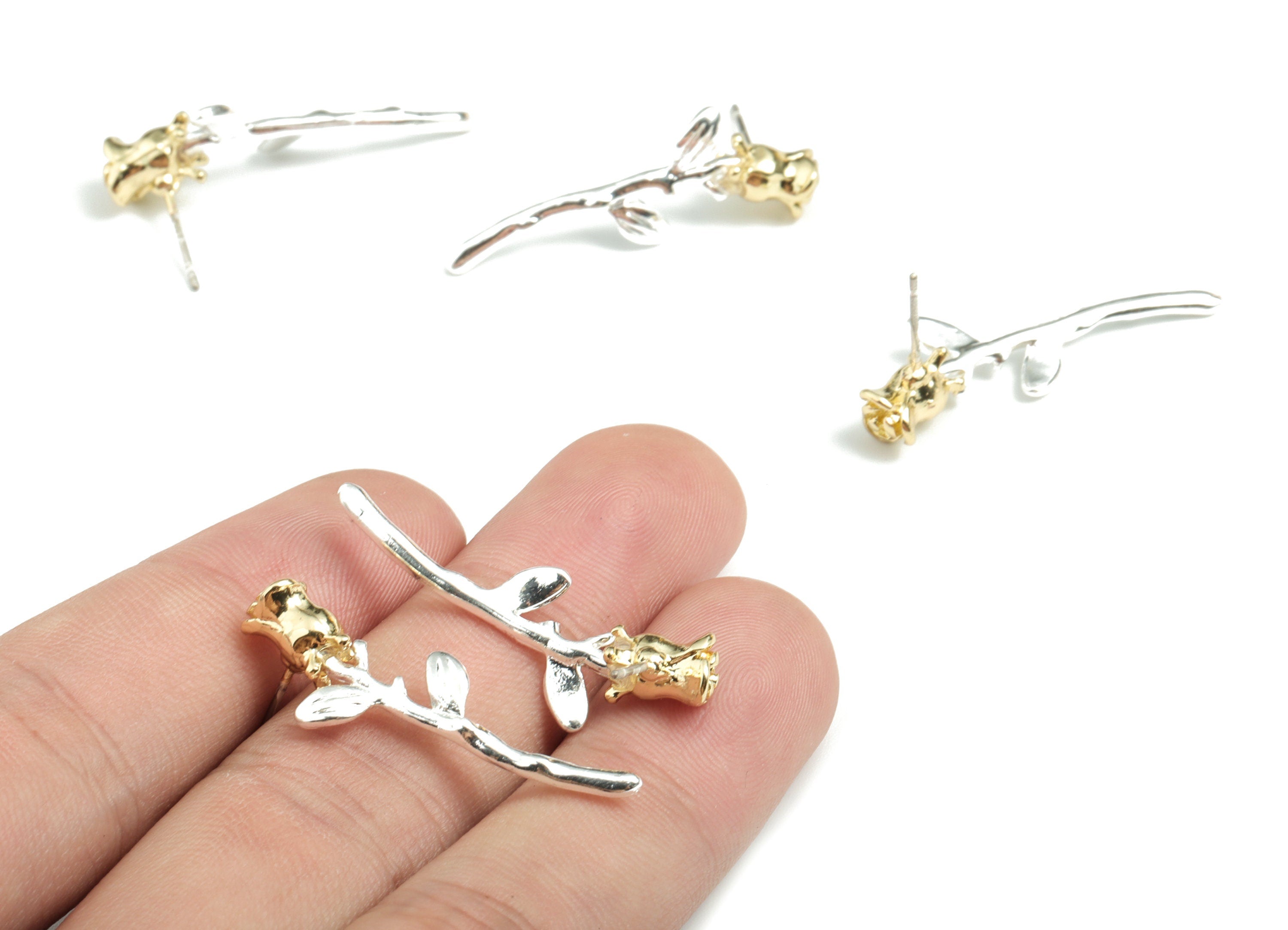 Alloy Rose Earring Stud - Gold Alloy Rose Earring Post - Gold Tone Plated Alloy - Jewelry Supplies - 32.97x11.05x5.79mm - ZZ1730 - DOMEDBAZAAR