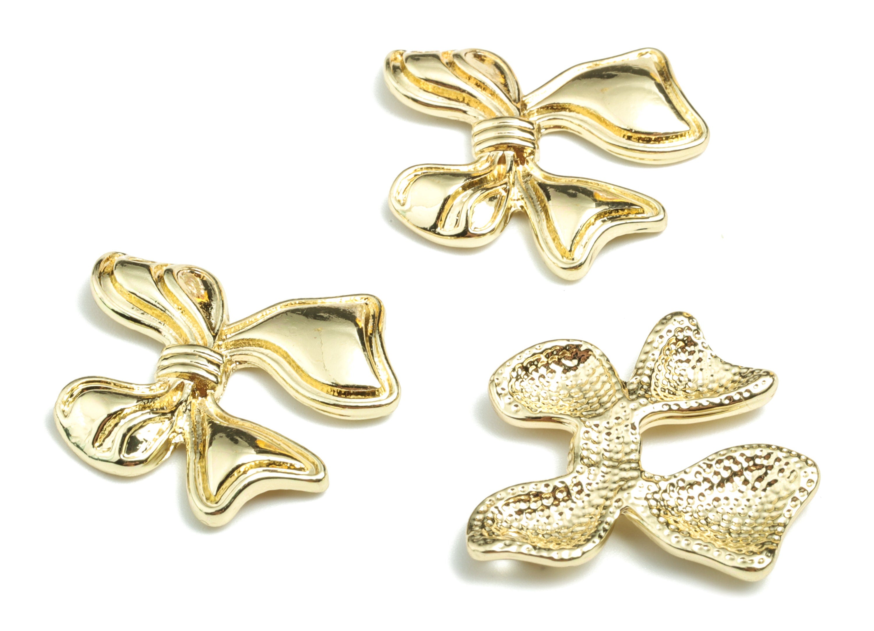 Alloy Bowtie Earring Charms - Gold Alloy Bowtie Pendant - Gold Tone Plated Alloy - Jewelry Supplies - 23.99x22.45x3.5mm - ZZ1725 - DOMEDBAZAAR