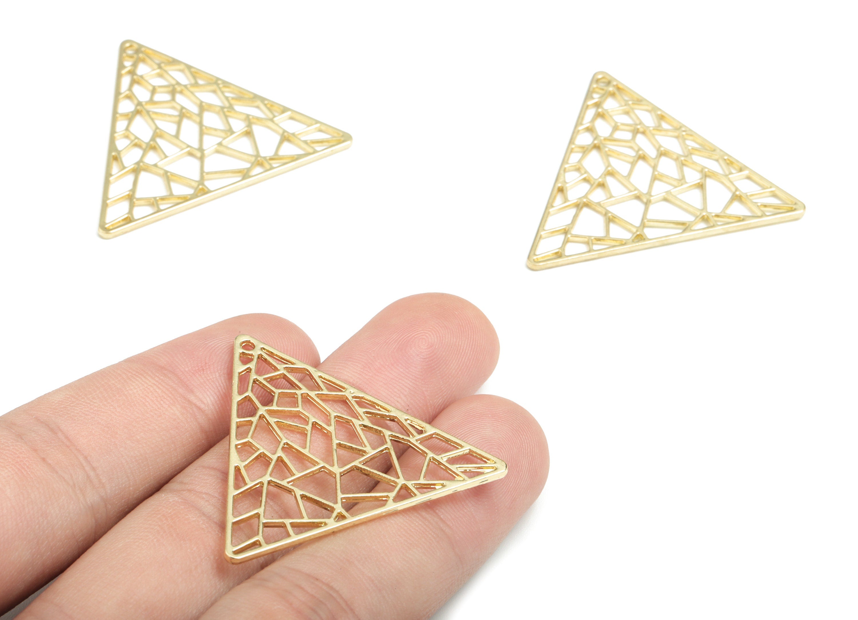 Alloy Triangle Earring Charms - Gold Alloy Triangle Pendant - Gold Tone Plated Alloy - Jewelry Supplies - 34.14x34.14x1.16mm - ZZ1717 - DOMEDBAZAAR