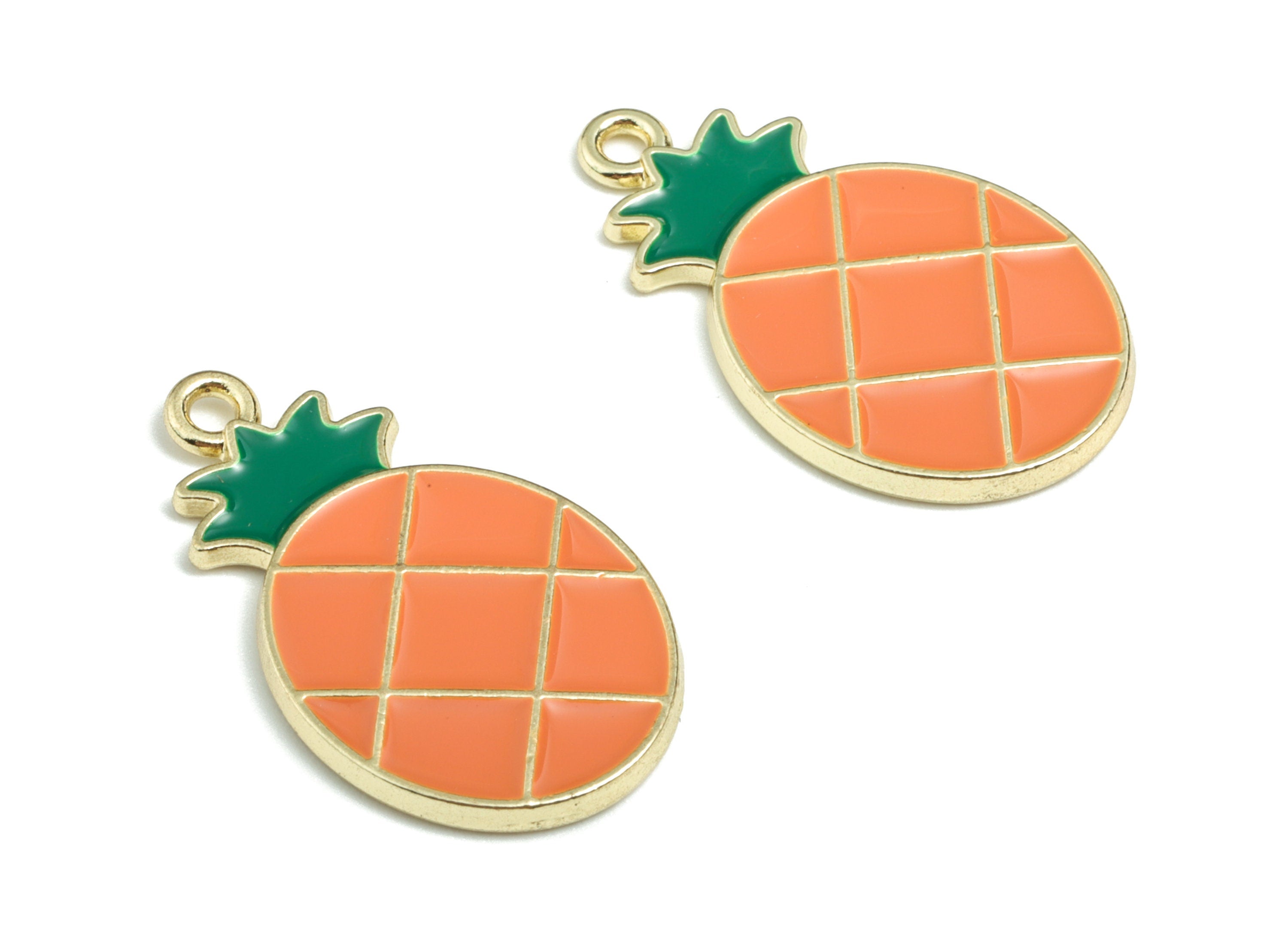 Alloy Enamel Pineapple Earring Charms - Gold Alloy Pineapple Pendant - Gold Tone Plated Alloy - Jewelry Supplies - 26.5x15.6x1.89mm - ZZ1709 - DOMEDBAZAAR