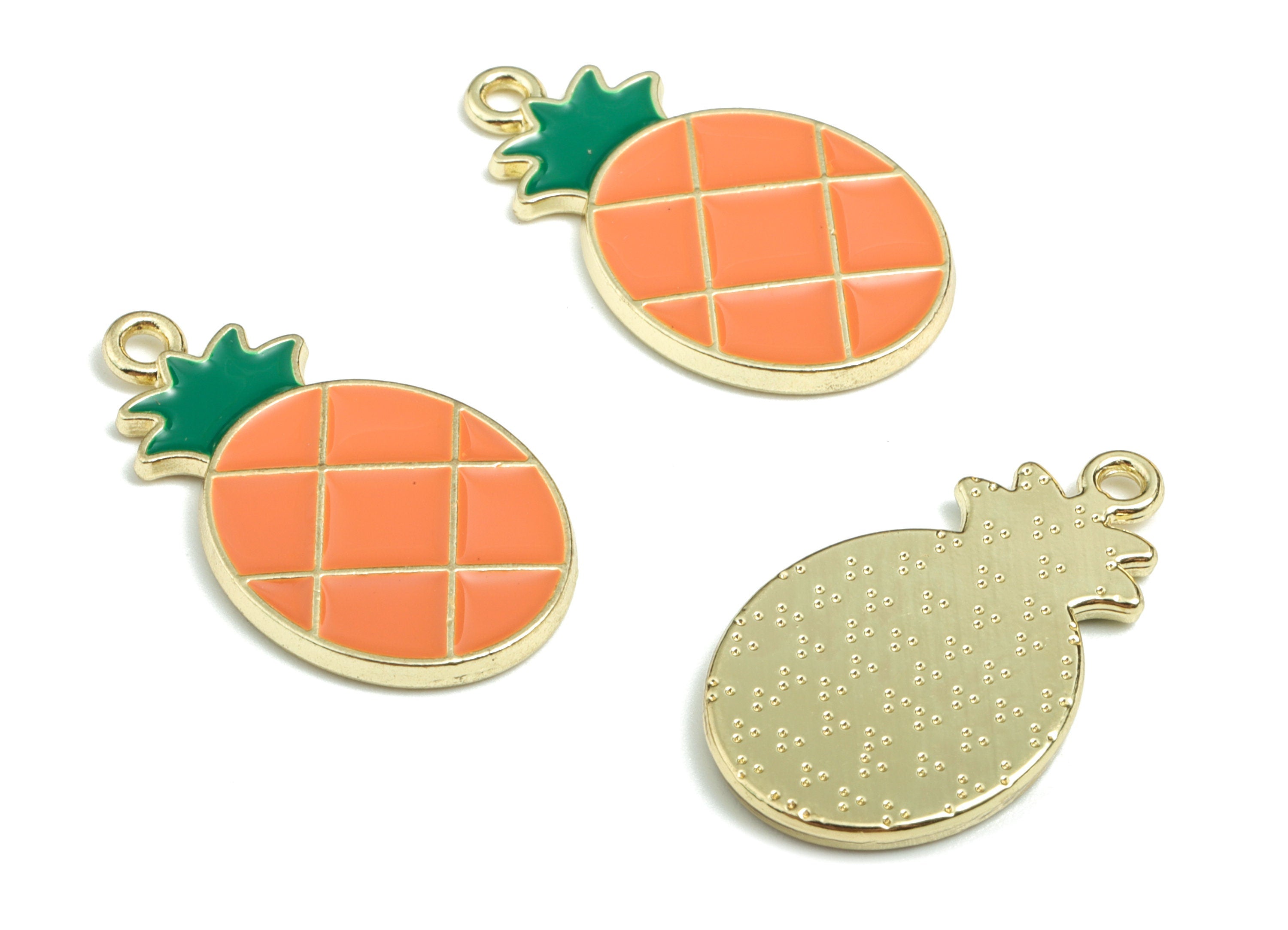 Alloy Enamel Pineapple Earring Charms - Gold Alloy Pineapple Pendant - Gold Tone Plated Alloy - Jewelry Supplies - 26.5x15.6x1.89mm - ZZ1709 - DOMEDBAZAAR