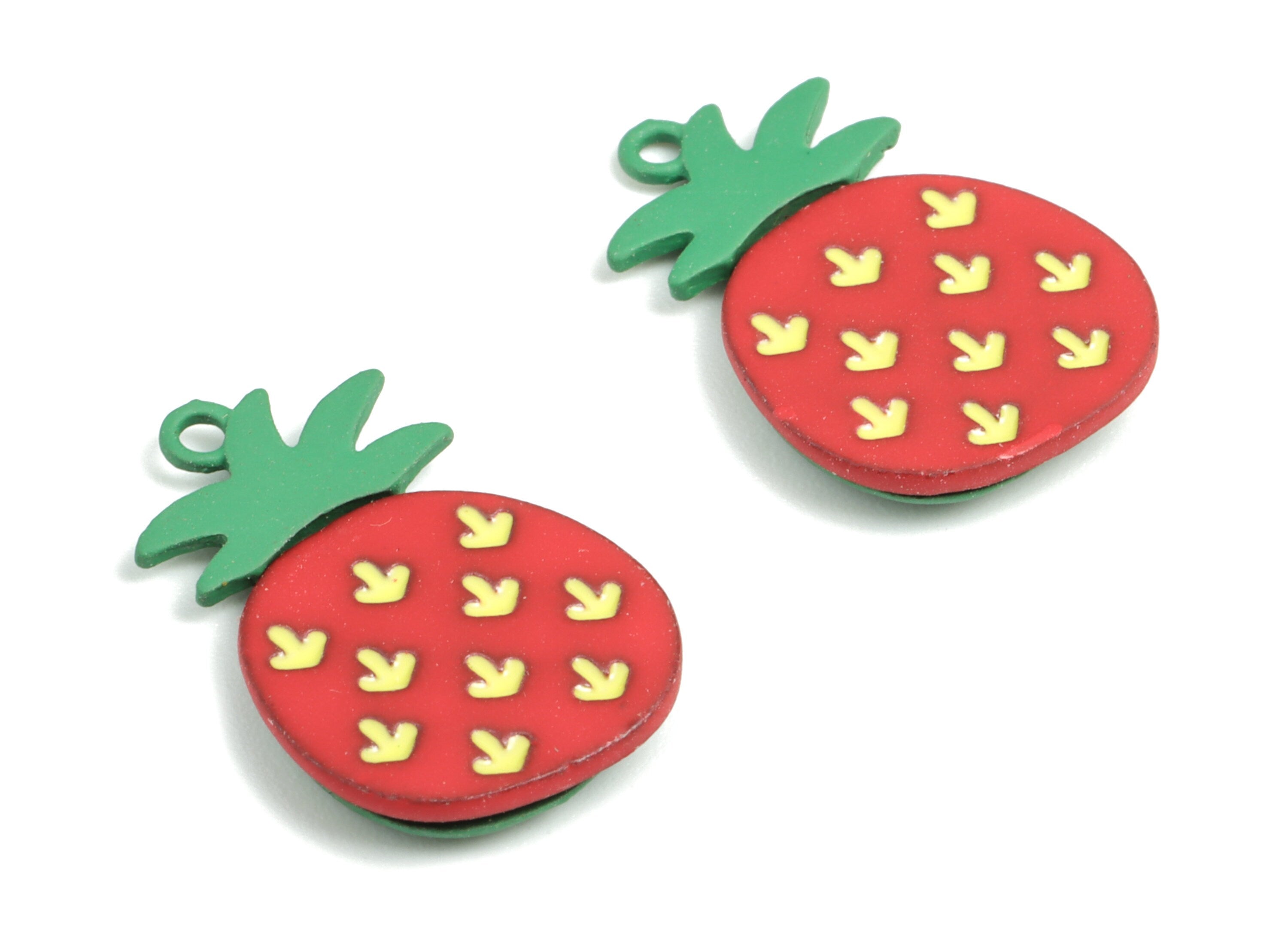 Alloy Enamel Strawberry Earring Charms - Gold Alloy Strawberry Pendant - Gold Tone Plated Alloy - Jewelry Supplies - 21x13.66x2.5mm - ZZ1708 - DOMEDBAZAAR