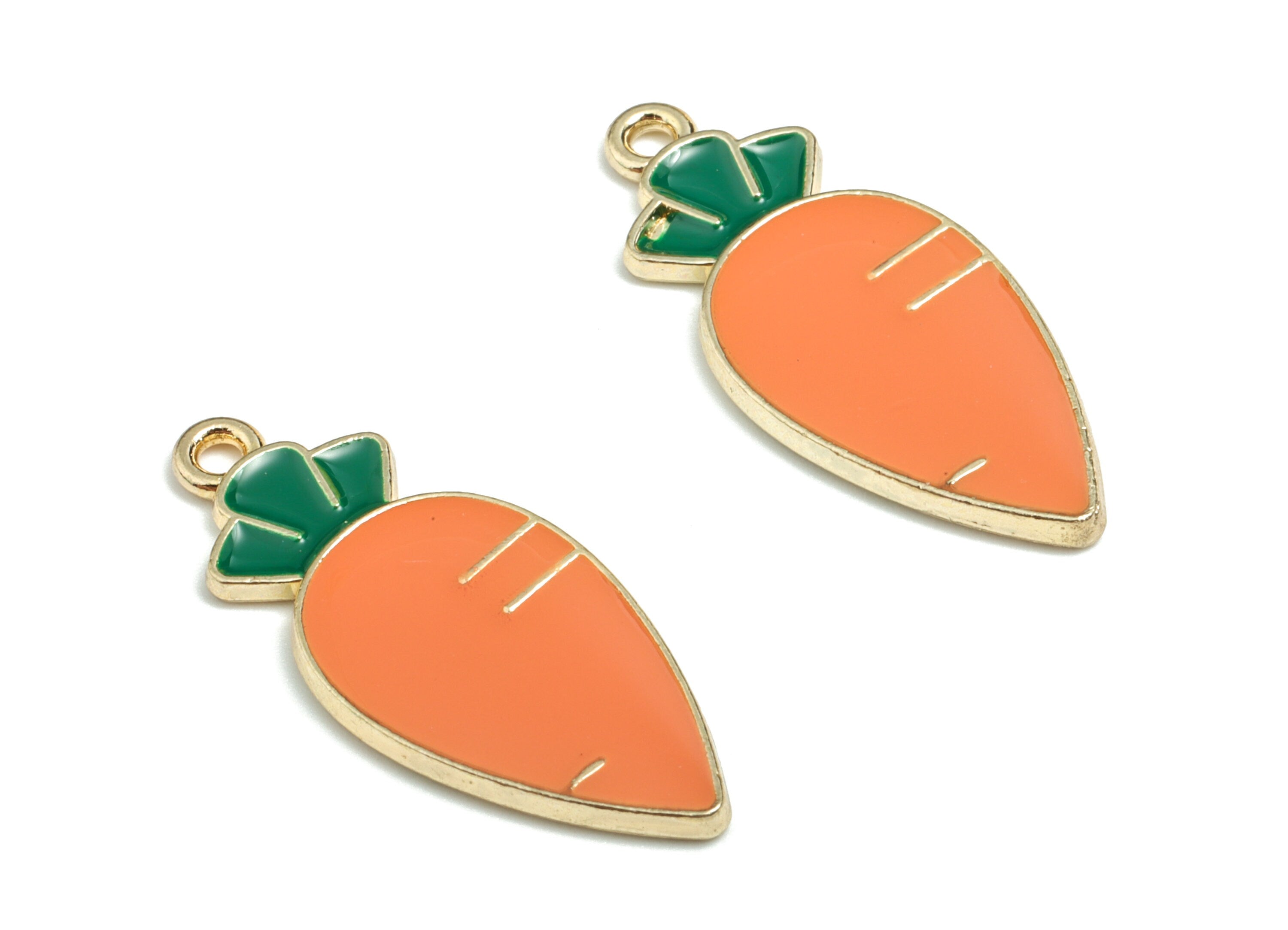 Alloy Enamel Carrot Earring Charms - Gold Alloy Carrot Pendant - Gold Tone Plated Alloy - Jewelry Supplies - 29.71x12.54x1.76mm - ZZ1710A - DOMEDBAZAAR