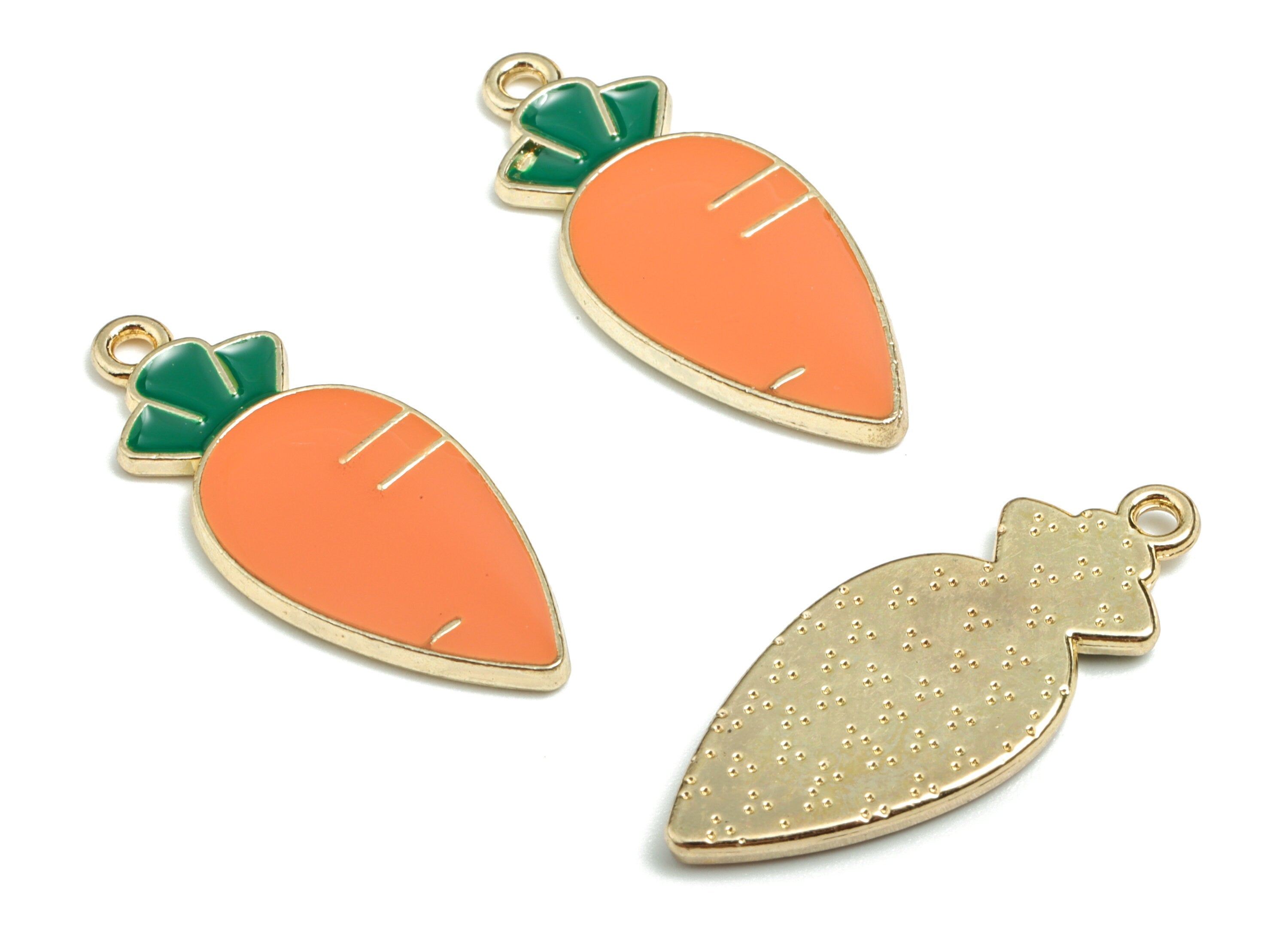 Alloy Enamel Carrot Earring Charms - Gold Alloy Carrot Pendant - Gold Tone Plated Alloy - Jewelry Supplies - 29.71x12.54x1.76mm - ZZ1710A - DOMEDBAZAAR