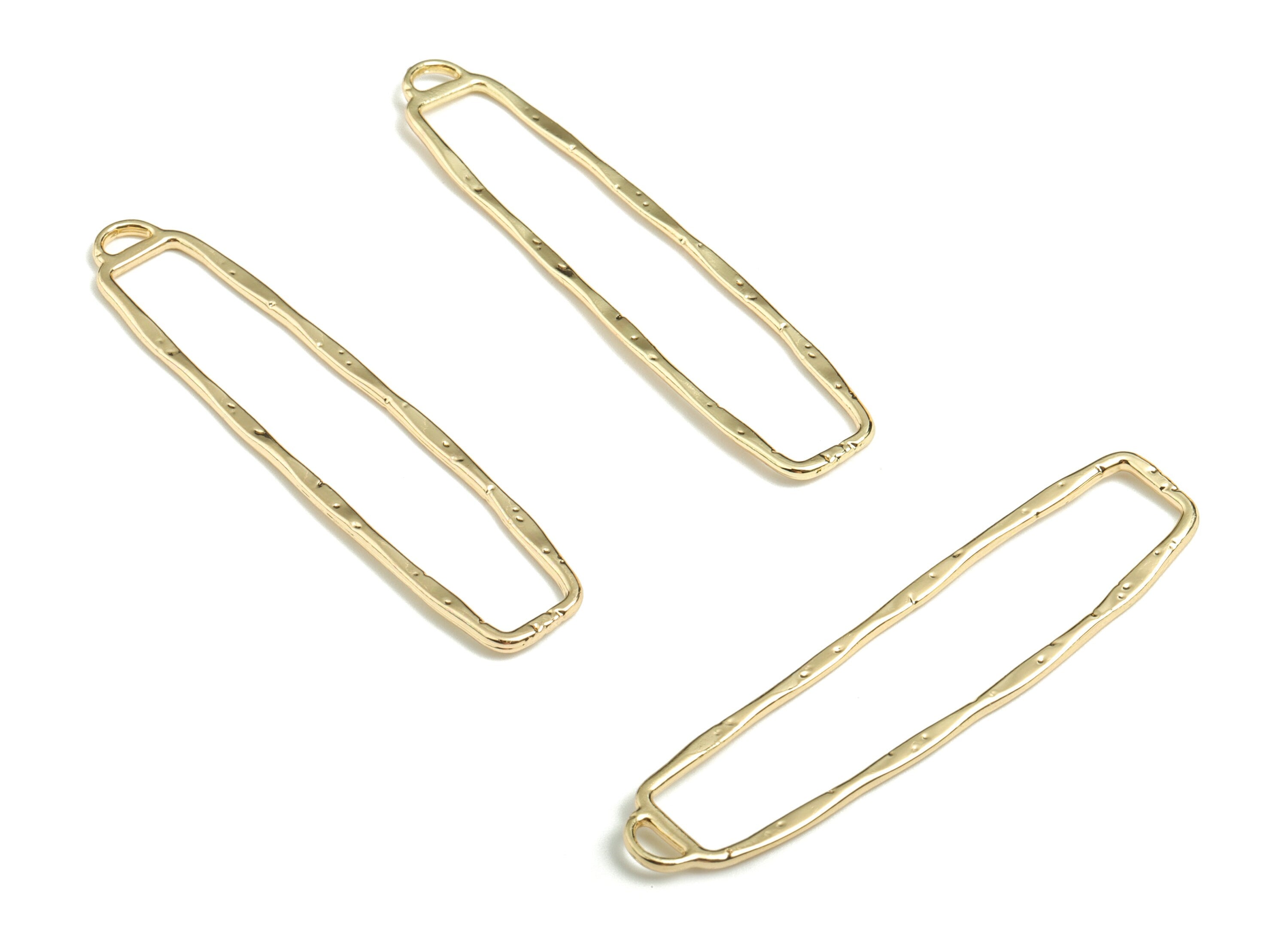 Alloy Rectangle Earring Charms - Gold Textured Rectangle Pendant - Gold Tone Plated Alloy - Jewelry Supplies - 60.57x14.42x1.86mm - ZZ1741 - DOMEDBAZAAR