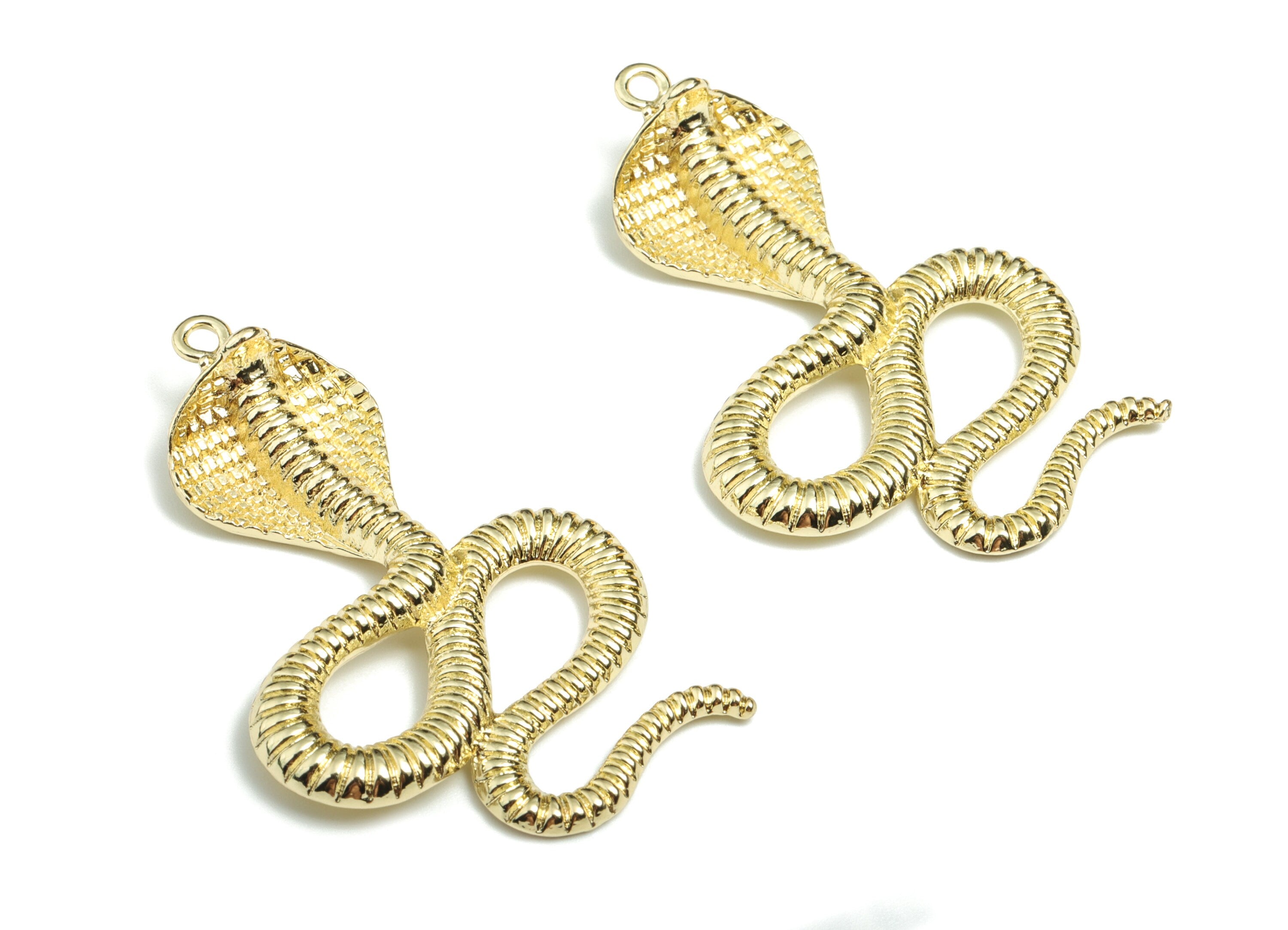 Alloy Snake Earring Charms - Gold Alloy Cobra Pendant - Gold Tone Plated Alloy - Jewelry Supplies - 52.62x32.58x6.92mm - ZZ1724 - DOMEDBAZAAR