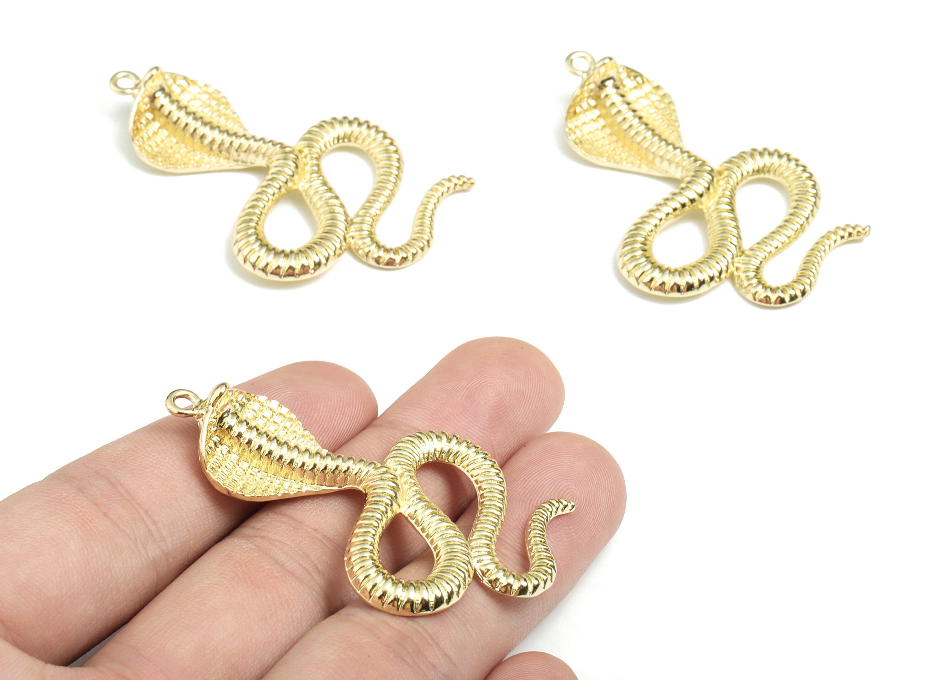 Alloy Snake Earring Charms - Gold Alloy Cobra Pendant - Gold Tone Plated Alloy - Jewelry Supplies - 52.62x32.58x6.92mm - ZZ1724 - DOMEDBAZAAR