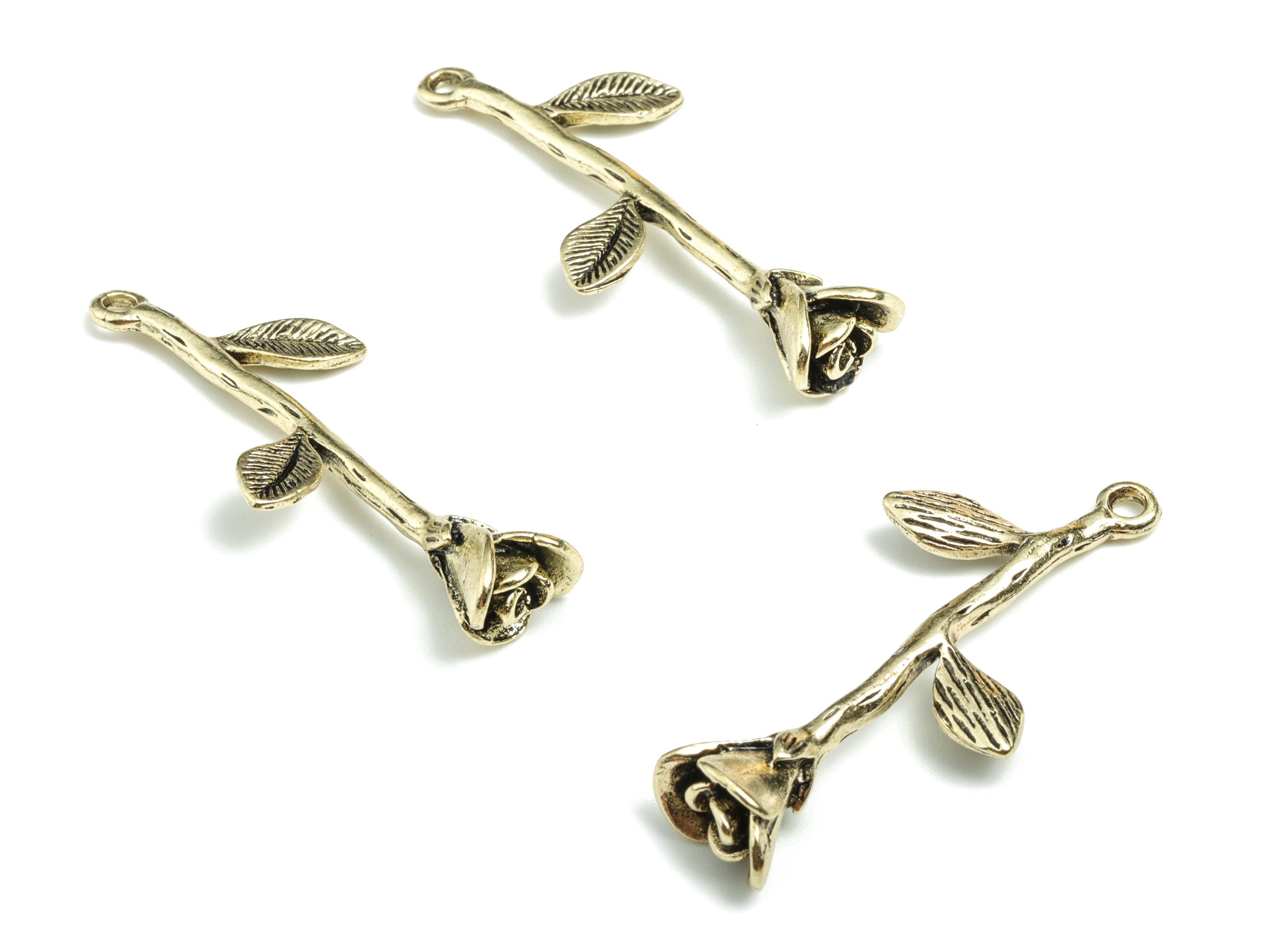 Alloy Rose Earring Charms - Gold Alloy Rose Pendant - Gold Tone Plated Alloy - Jewelry Supplies - 40.23x17.89x7.53mm - ZZ1728 - DOMEDBAZAAR