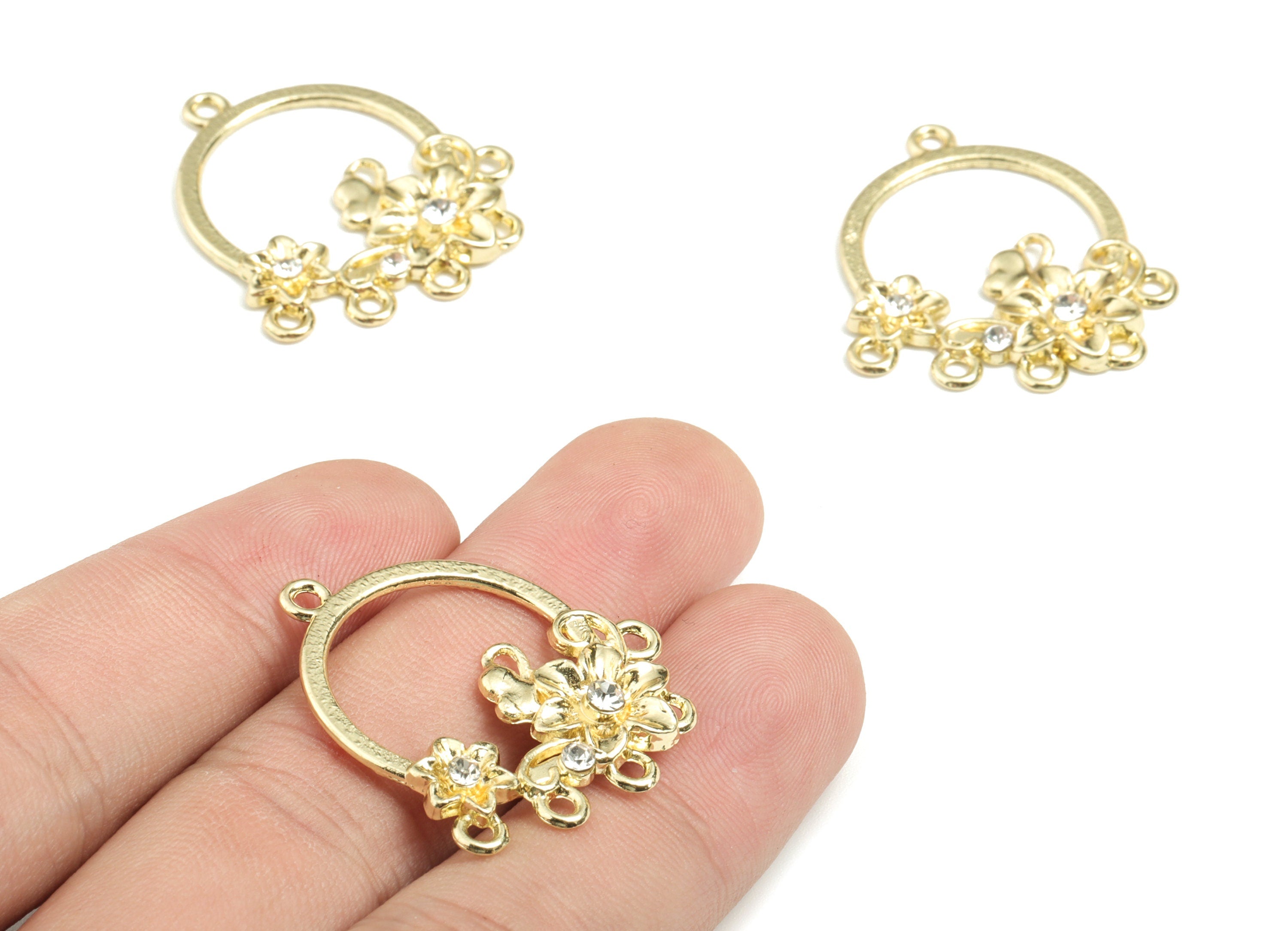 Alloy Hoop Earring Connector - Gold Hoop Earring Charms - 5 Holds - Gold Tone Plated Alloy - Jewelry Supplies - 30.62x27.33x2.58mm - ZZ1736 - DOMEDBAZAAR