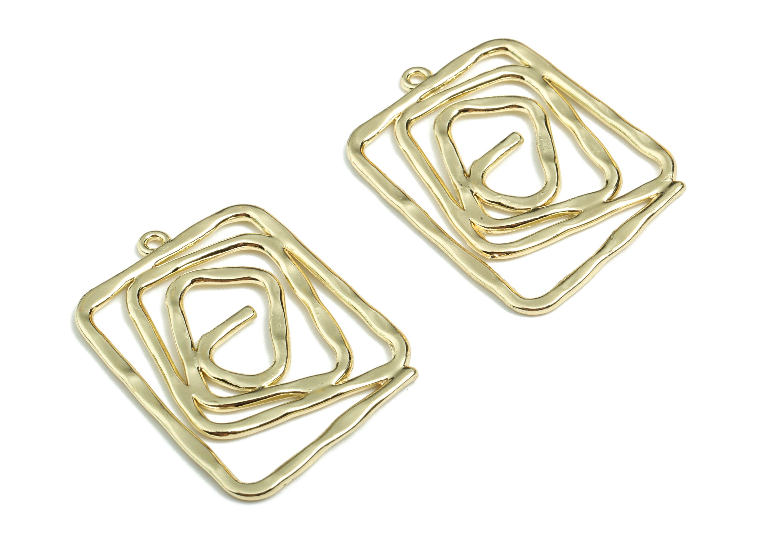 Alloy Rectangle Earring Charms - Gold Alloy Rectangle Pendant - Gold Tone Plated Alloy - Jewelry Supplies - 33.29x25.77x1.54mm - ZZ1712 - DOMEDBAZAAR