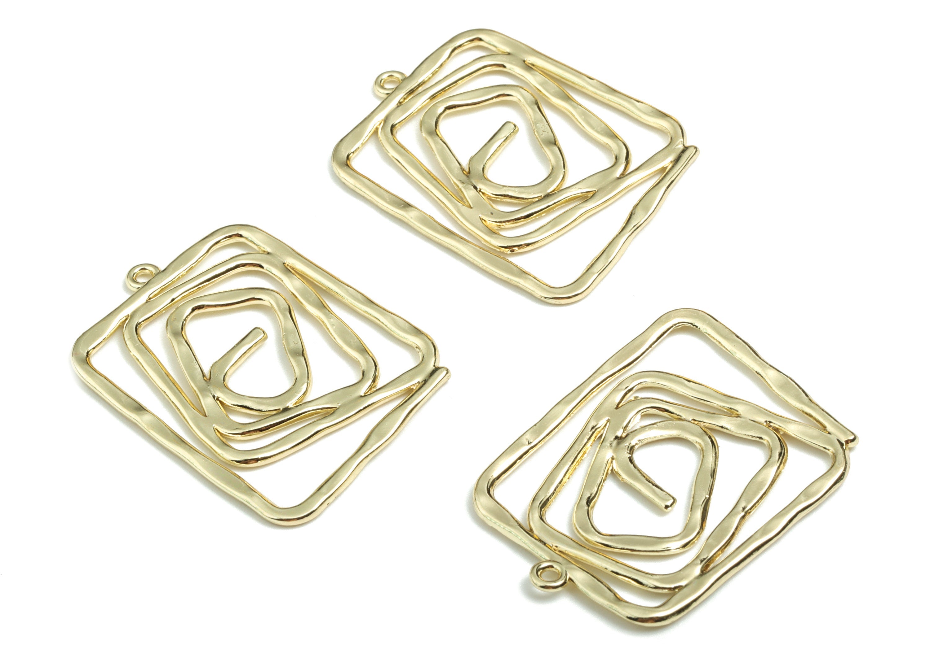Alloy Rectangle Earring Charms - Gold Alloy Rectangle Pendant - Gold Tone Plated Alloy - Jewelry Supplies - 33.29x25.77x1.54mm - ZZ1712 - DOMEDBAZAAR
