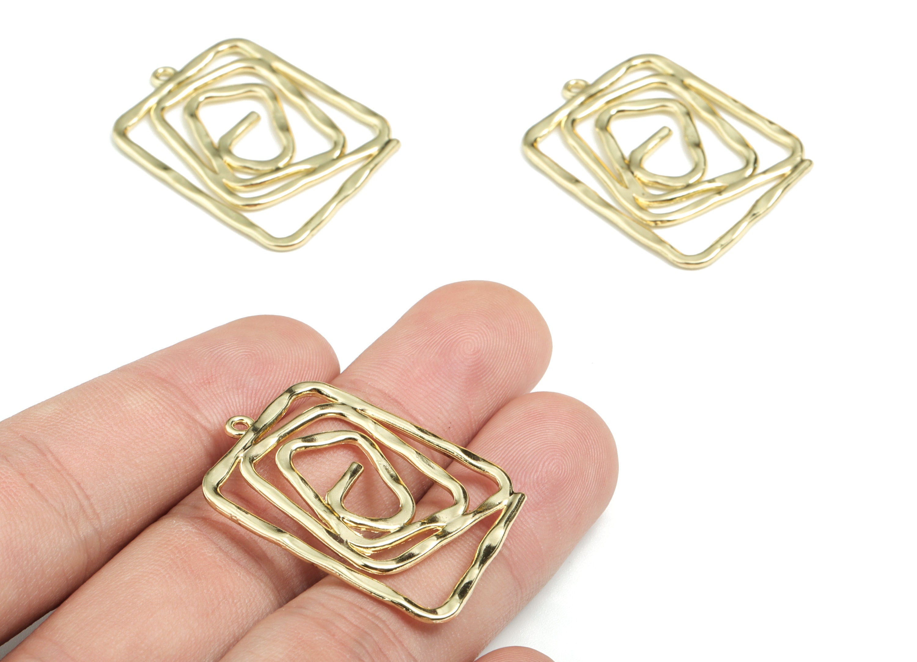 Alloy Rectangle Earring Charms - Gold Alloy Rectangle Pendant - Gold Tone Plated Alloy - Jewelry Supplies - 33.29x25.77x1.54mm - ZZ1712 - DOMEDBAZAAR