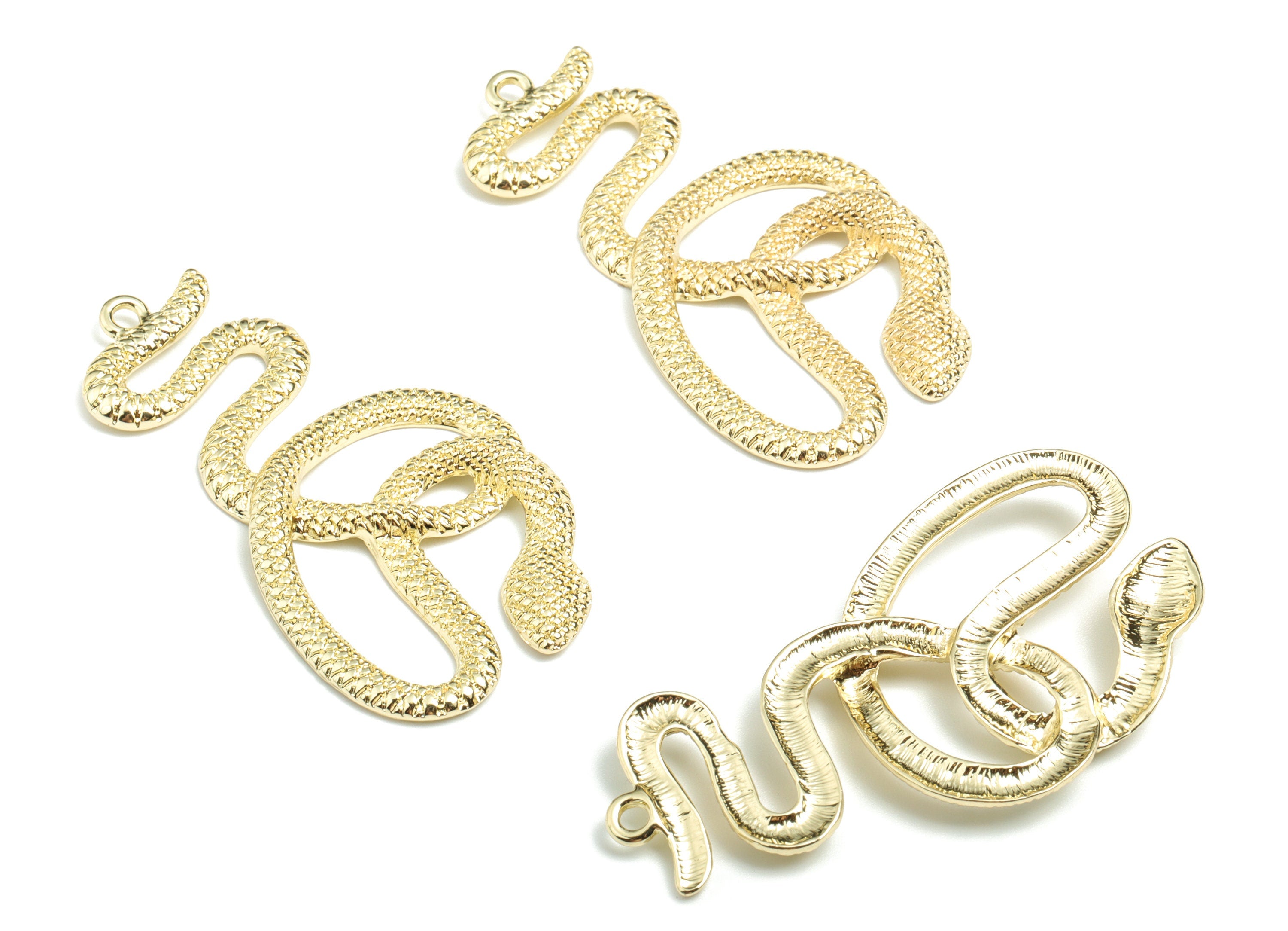 Alloy Snake Earring Charms - Gold Alloy Snake Pendant - Gold Tone Plated Alloy - Jewelry Supplies - 53.7x27x4.41mm - ZZ1723 - DOMEDBAZAAR