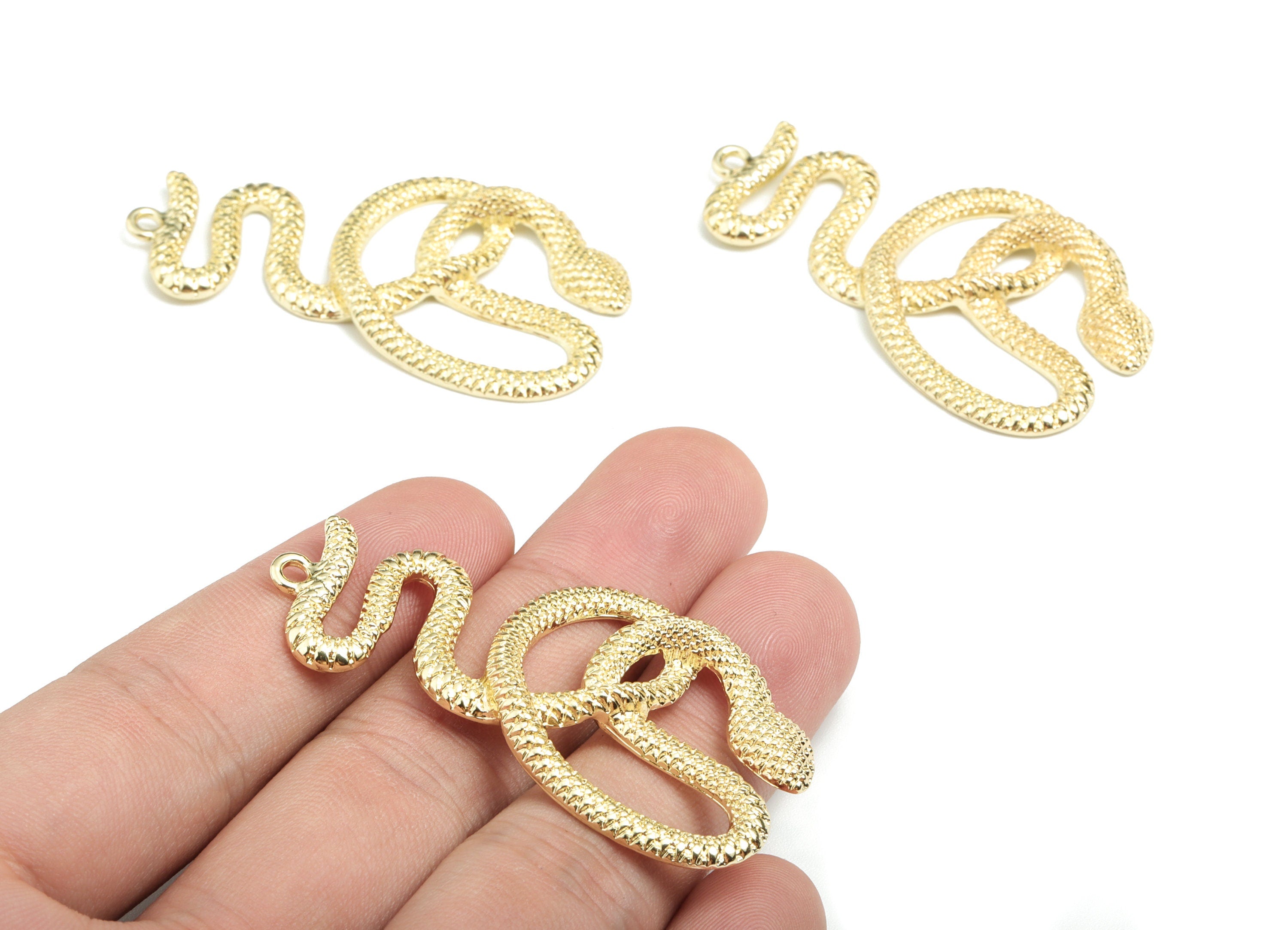 Alloy Snake Earring Charms - Gold Alloy Snake Pendant - Gold Tone Plated Alloy - Jewelry Supplies - 53.7x27x4.41mm - ZZ1723 - DOMEDBAZAAR