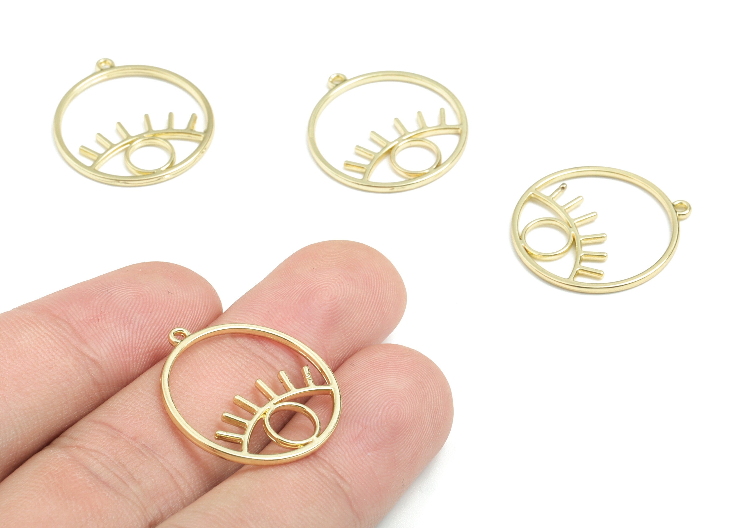 Alloy Eye Earring Charms - Gold Alloy Round Pendant - Gold Tone Plated Alloy - Jewelry Supplies - 24.13x21.94x1.42mm - ZZ1716 - DOMEDBAZAAR