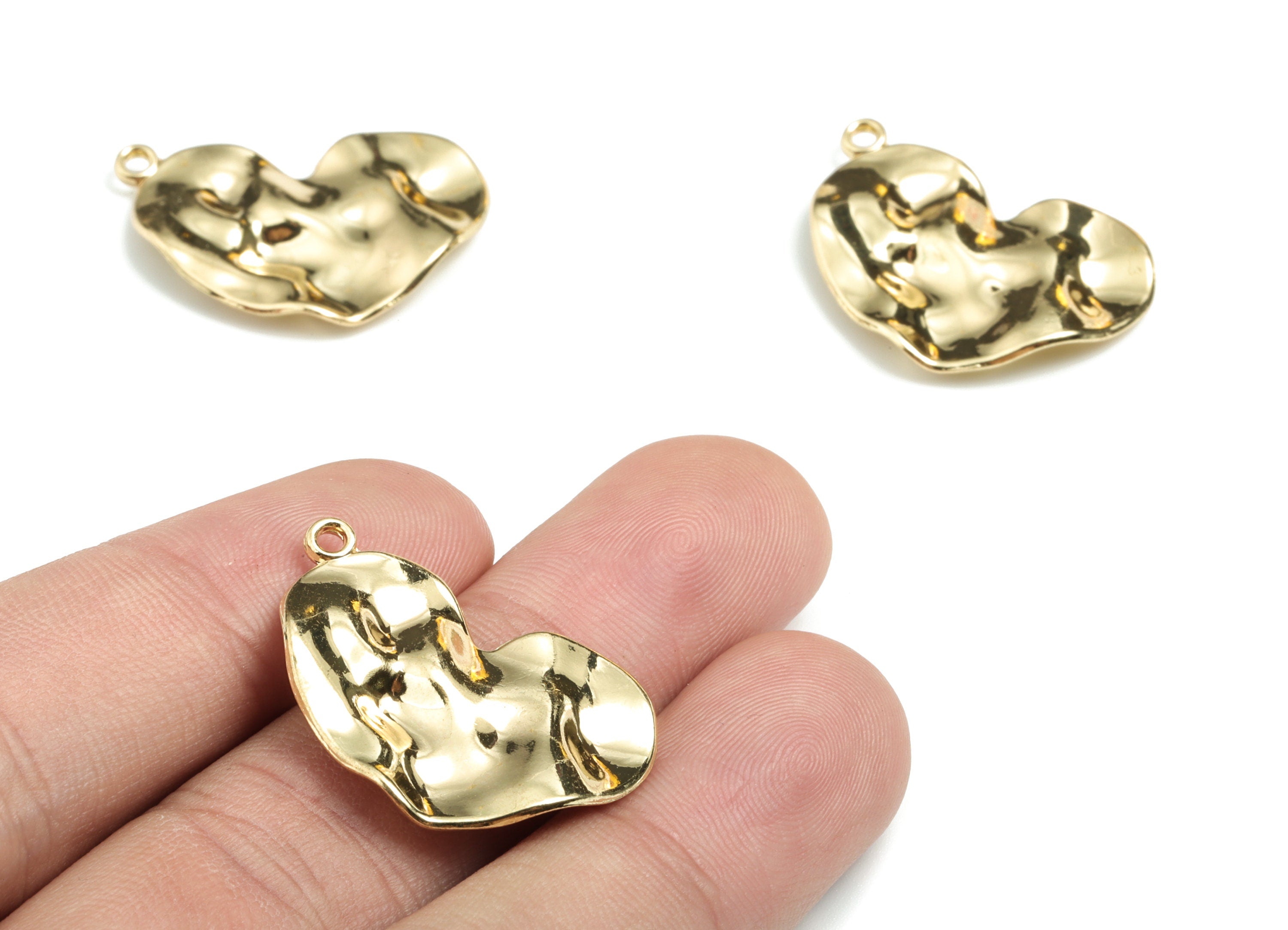 Alloy Wrinkled Earring Charms - Gold Alloy Crease Pendant - Gold Tone Plated Alloy - Jewelry Supplies - 28.11x19.44x2.61mm - ZZ1714 - DOMEDBAZAAR