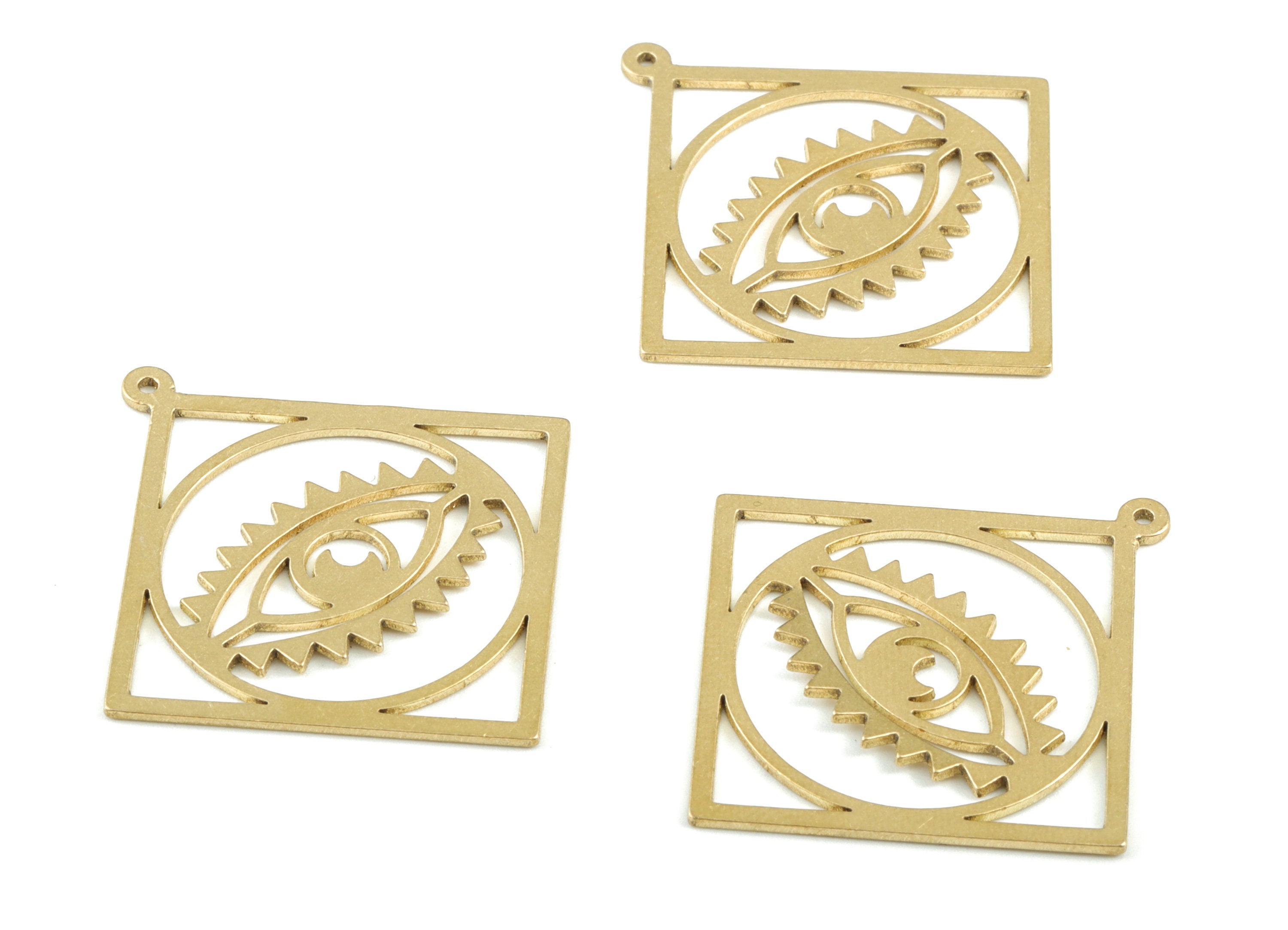 Brass Square Circle Eyelash Earring Charms - Raw Brass Eyelash Circle Square Pendant - Jewelry Supplies - 38.41x35.99x0.85mm - PPM2839 - DOMEDBAZAAR