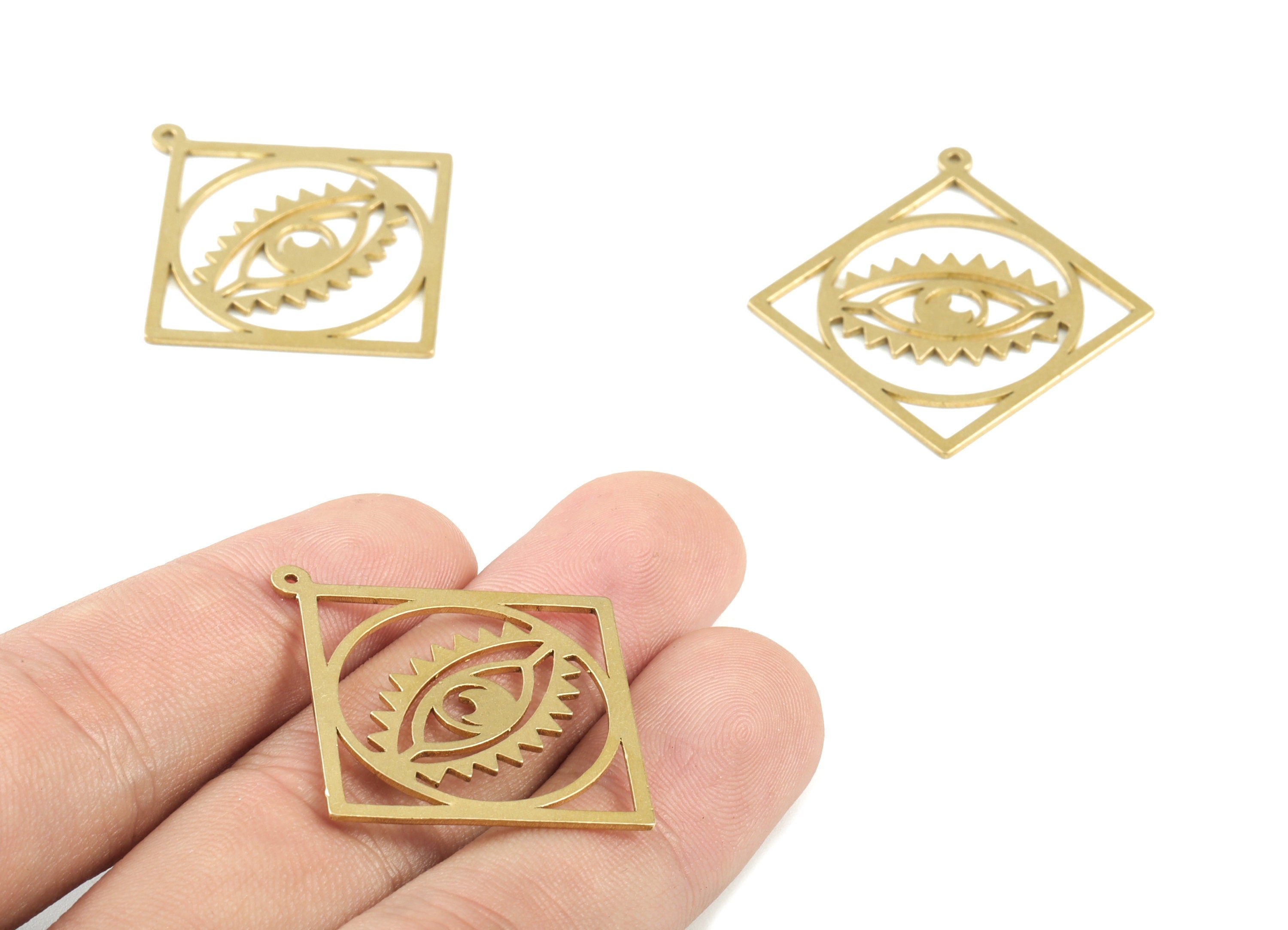 Brass Square Circle Eyelash Earring Charms - Raw Brass Eyelash Circle Square Pendant - Jewelry Supplies - 38.41x35.99x0.85mm - PPM2839 - DOMEDBAZAAR