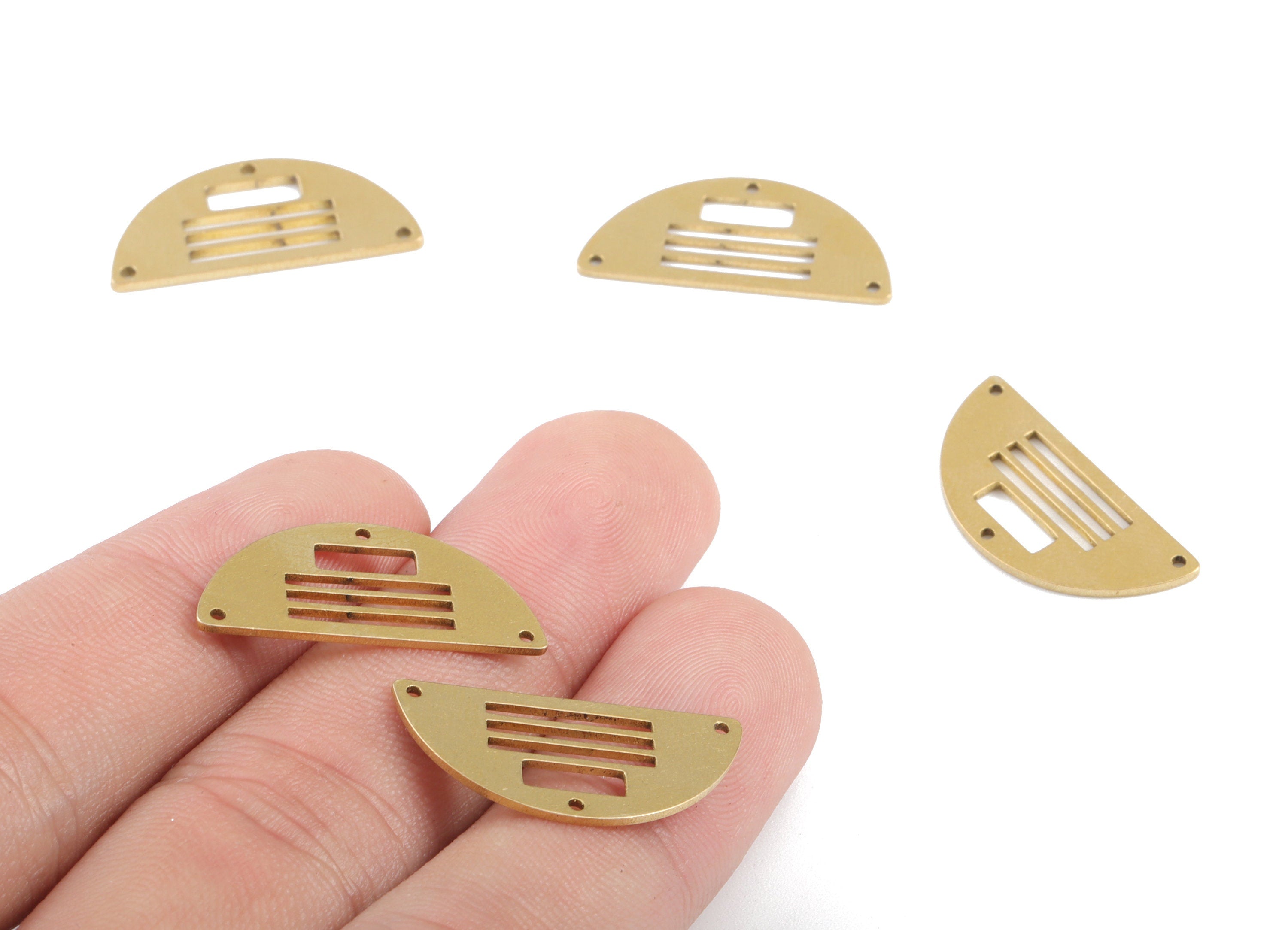 Brass Semi Circle Earring Connector - Raw Brass 3 Hole Half Moon Connector - Jewelry Supplies - 24.99x11.82x0.82mm - PPM2845 - DOMEDBAZAAR