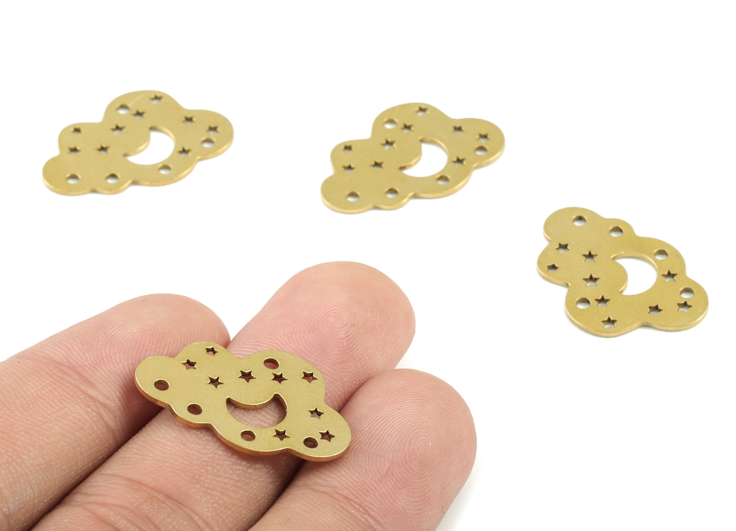Brass Cloud Crescent Stars Earring Charms - Raw Brass Moon Cloud Stars Pendant - Jewelry Supplies - 24.87x16.67x0.79mm - PPM2785 - DOMEDBAZAAR